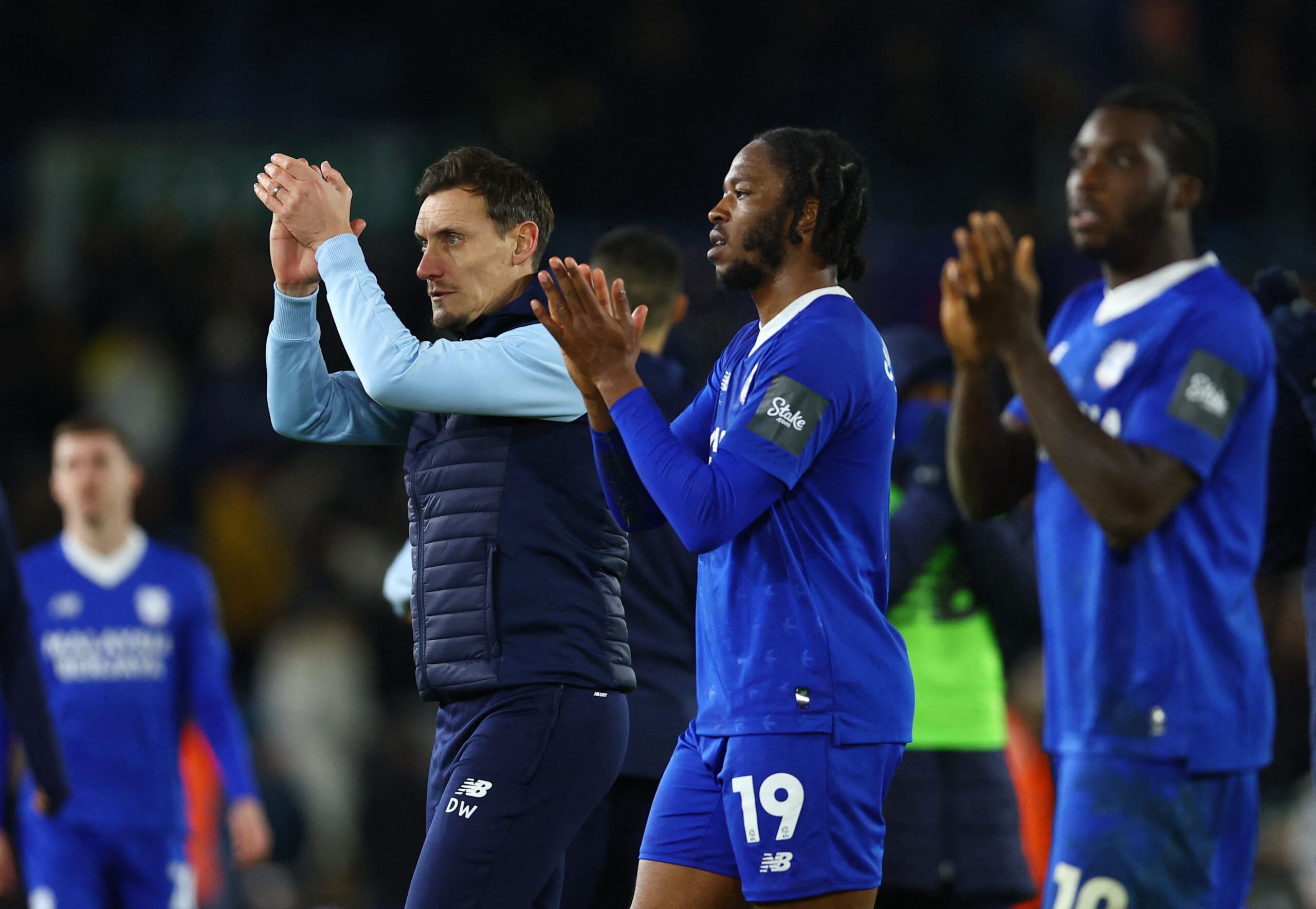 Soccer Football - FA Cup - Leeds United v Cardiff City - Elland Road, Leeds, Britain - January 18, 2023 Cardiff City's interim manager Dean Whitehead with Romaine Sawyers after the match REUTERS/Molly Darlington