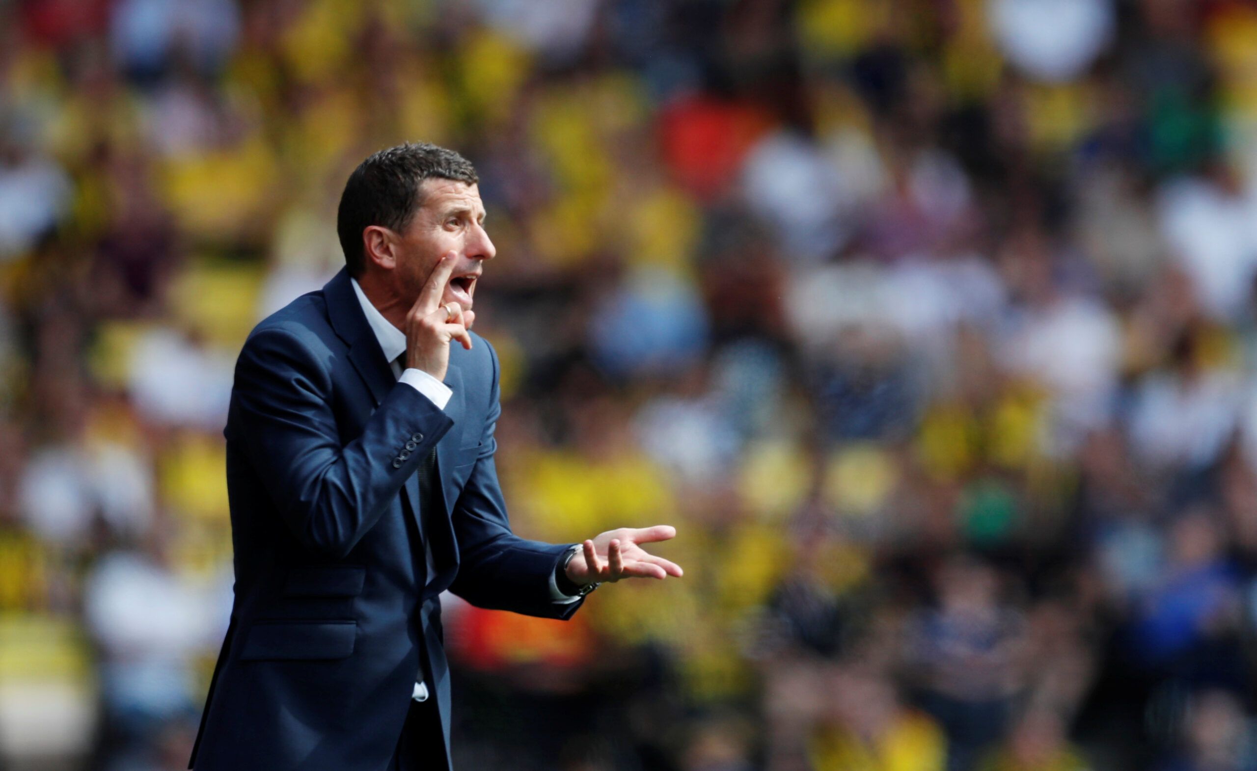 Soccer Football - Premier League - Watford v West Ham United - Vicarage Road, Watford, Britain - August 24, 2019  Watford manager Javi Gracia gestures          REUTERS/Russell Cheyne  EDITORIAL USE ONLY. No use with unauthorized audio, video, data, fixture lists, club/league logos or 