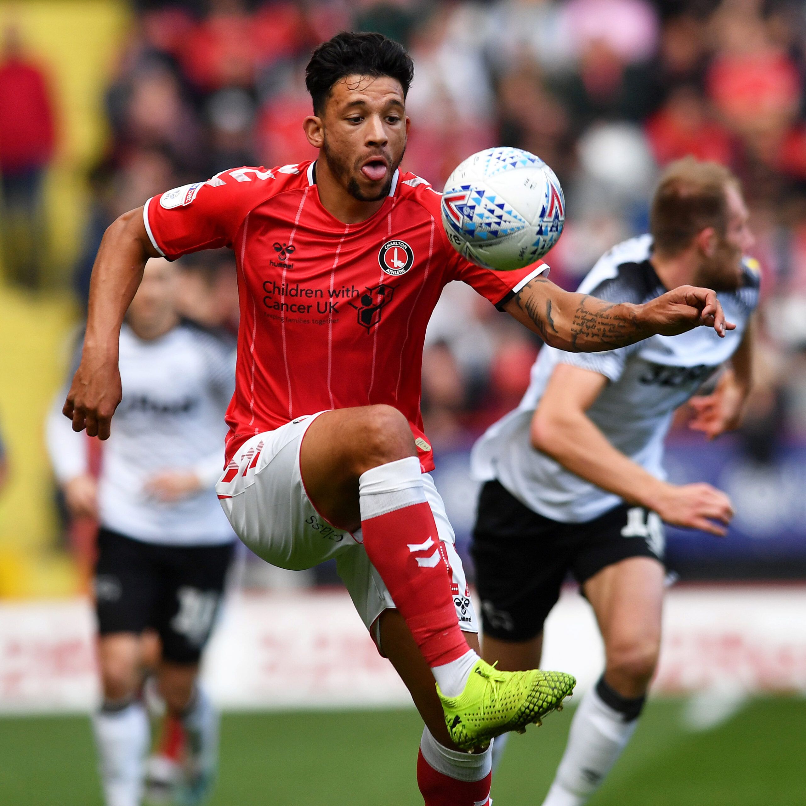 Soccer Football - Championship - Charlton Athletic v Derby County - The Valley, London, Britain - October 19, 2019   Charlton's Macauley Bonne in action   Action Images/Alan Walter    EDITORIAL USE ONLY. No use with unauthorized audio, video, data, fixture lists, club/league logos or 