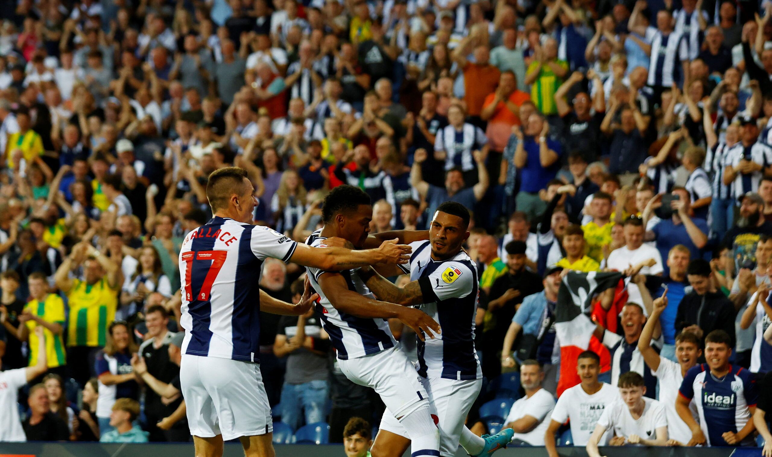 Soccer Football - Championship - West Bromwich Albion v Watford - The Hawthorns, West Bromwich, Britain - August 8, 2022  West Bromwich Albion's Karlan Grant celebrates scoring their first goal Action Images/Andrew Boyers  EDITORIAL USE ONLY. No use with unauthorized audio, video, data, fixture lists, club/league logos or 