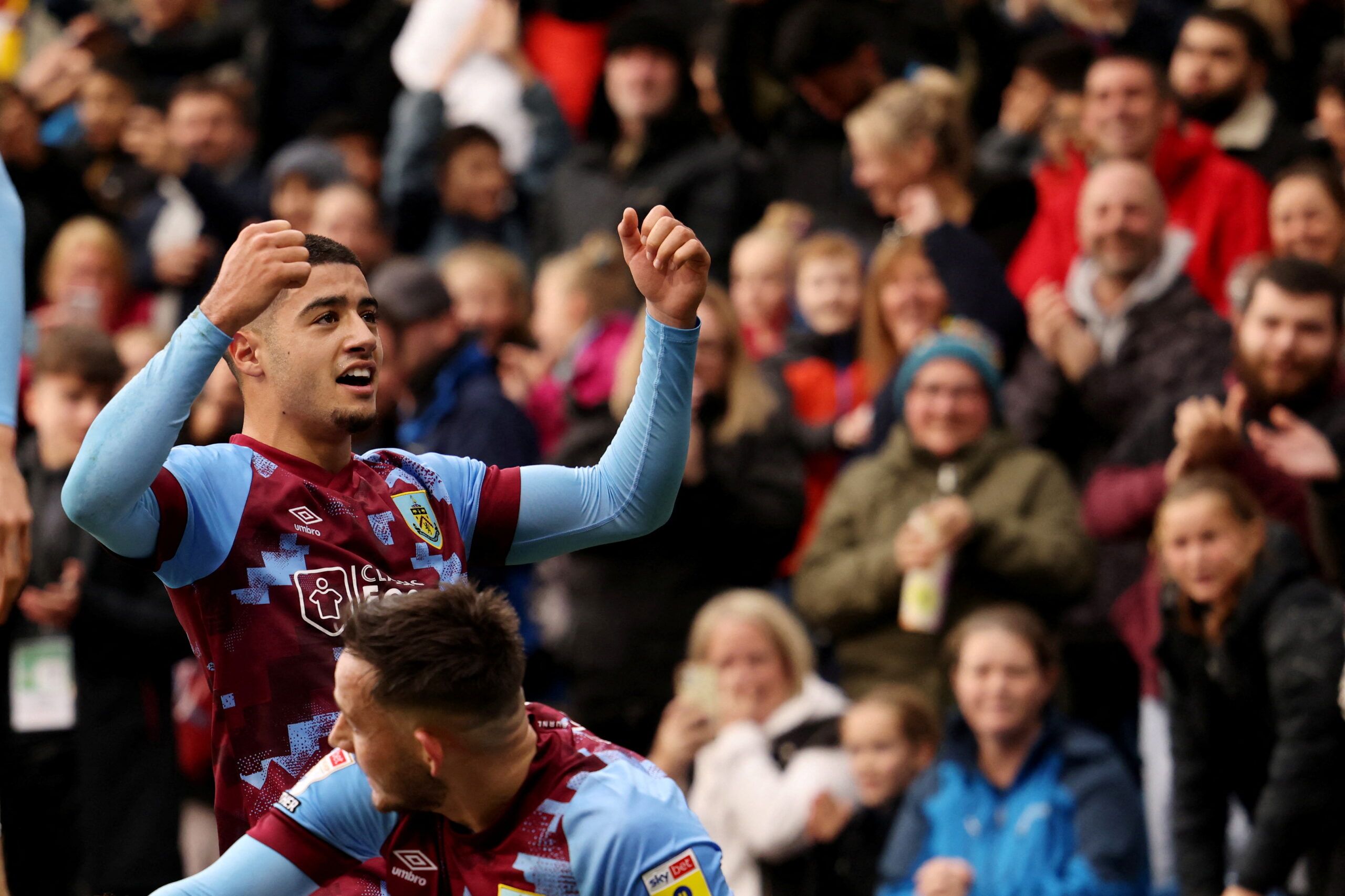 Soccer Football - Championship - Burnley v Reading - Turf Moor, Burnley, Britain - October 29, 2022 Burnley's Anass Zaroury celebrates scoring their second goal  Action Images/John Clifton   EDITORIAL USE ONLY. No use with unauthorized audio, video, data, fixture lists, club/league logos or 
