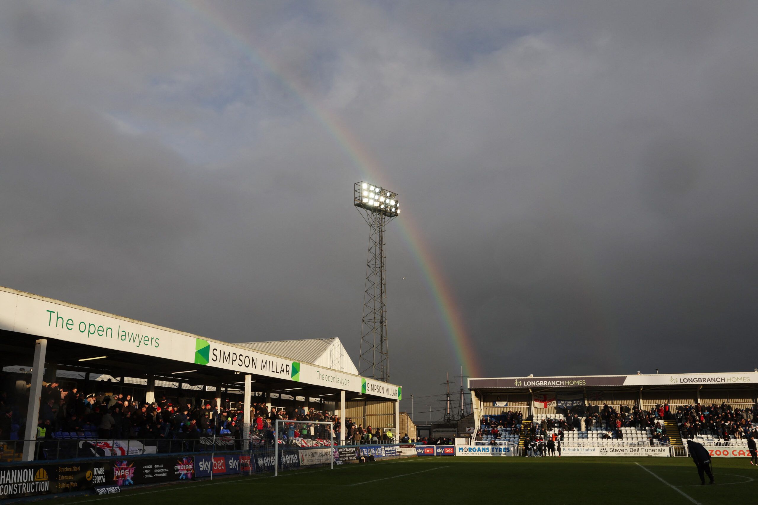 Soccer Football - FA Cup Third Round - Hartlepool United v Stoke City - Victoria Park, Hartlepool, Britain - January 8, 2023 General view as a rainbow is seen over the stadium during the match Action Images/Lee Smith