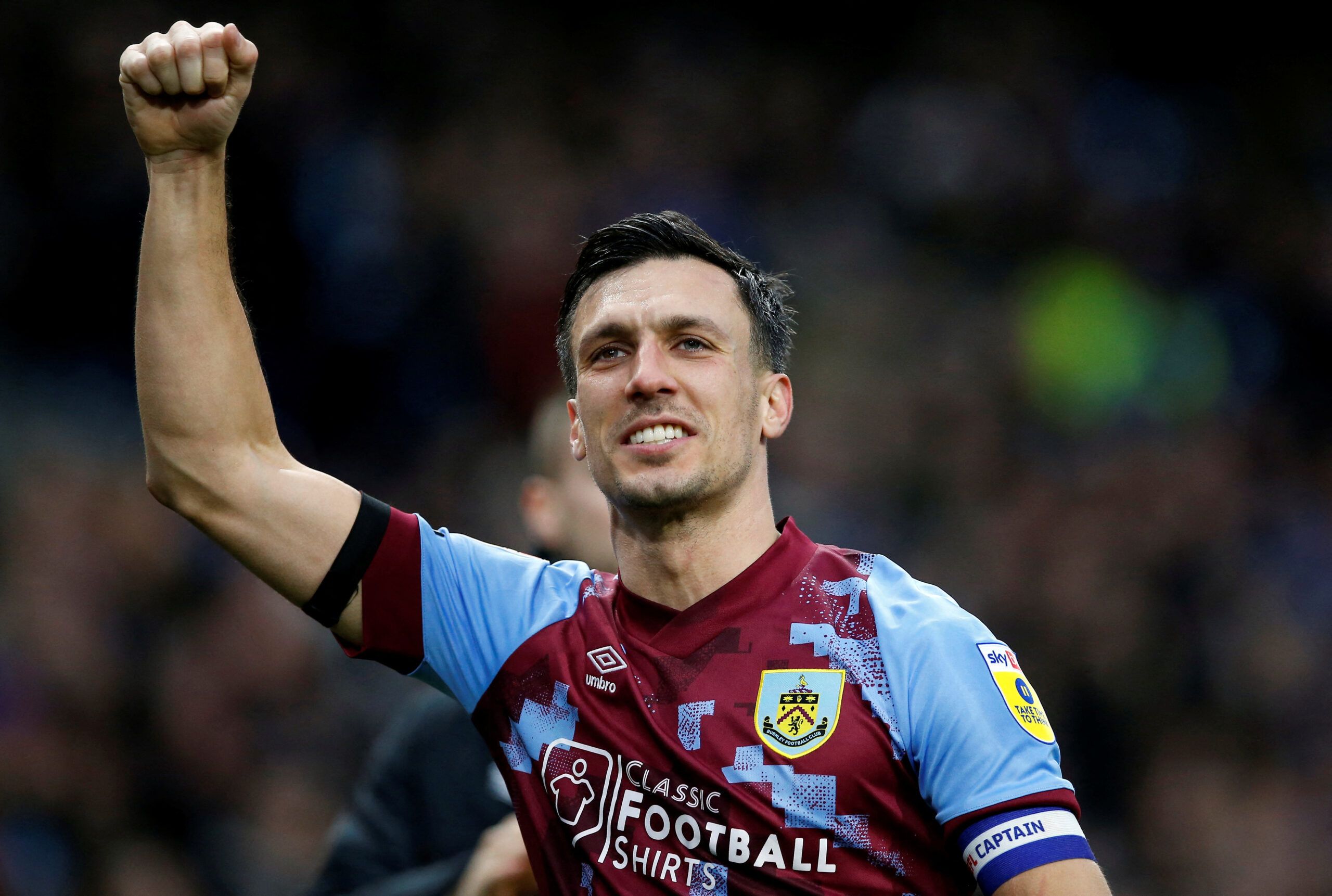 Soccer Football - Championship - Burnley v Preston North End - Turf Moor, Burnley, Britain - February 11, 2023 Burnley's Jack Cork celebrates after the match Action Images/Craig Brough  EDITORIAL USE ONLY. No use with unauthorized audio, video, data, fixture lists, club/league logos or 