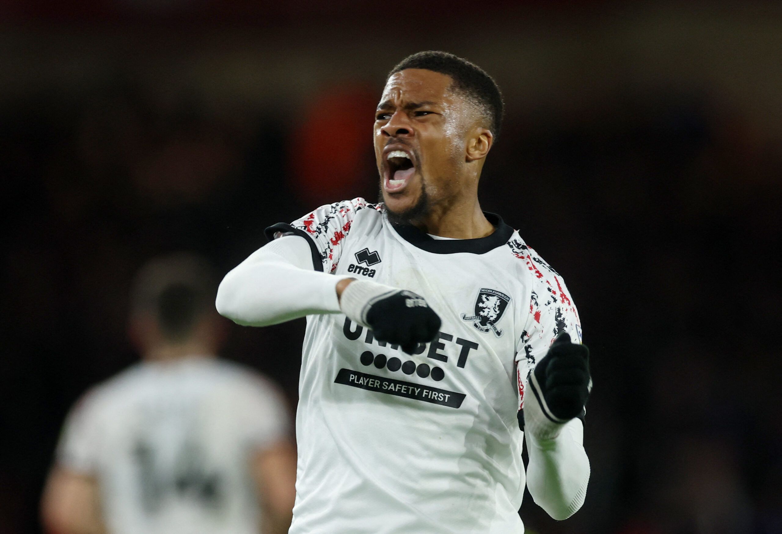 Soccer Football - Championship - Sheffield United v Middlesbrough - Bramall Lane, Sheffield, Britain - February 15, 2023 Middlesbrough's Chuba Akpom celebrates scoring their first goal Action Images/Lee Smith EDITORIAL USE ONLY. No use with unauthorized audio, video, data, fixture lists, club/league logos or 'live' services. Online in-match use limited to 75 images, no video emulation. No use in betting, games or single club /league/player publications.  Please contact your account representativ