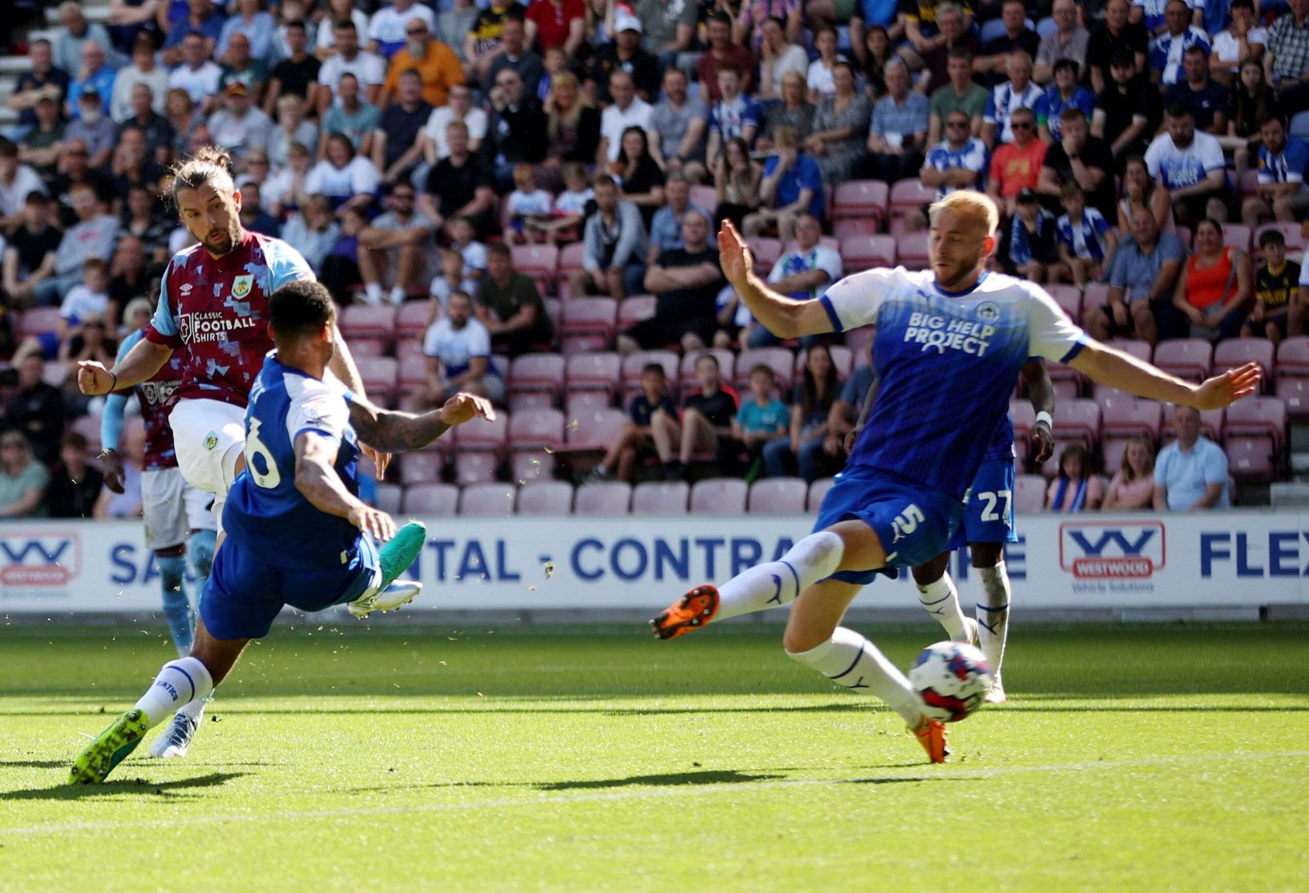 Soccer Football - Championship - Wigan Athletic v Burnley - DW Stadium, Wigan, Britain - August 27, 2022 Burnley's Jay Rodriguez scores their first goal  Action Images/Molly Darlington  EDITORIAL USE ONLY. No use with unauthorized audio, video, data, fixture lists, club/league logos or 