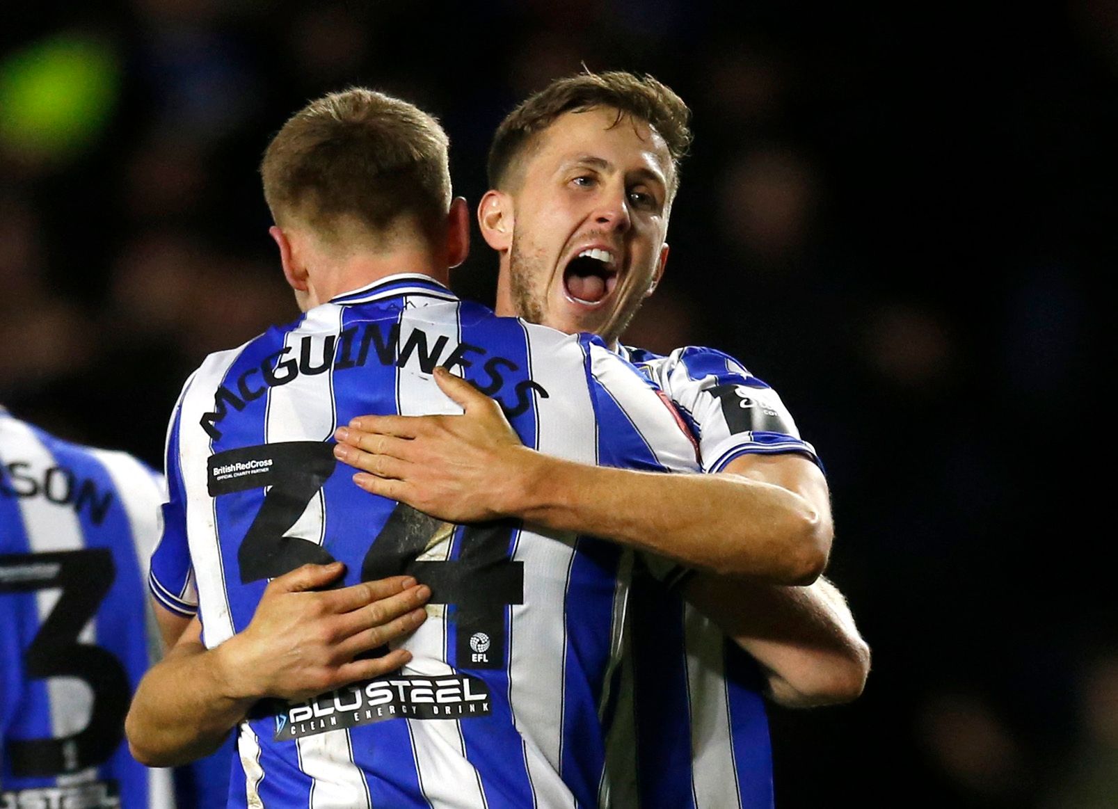 Soccer Football - FA Cup Third Round - Sheffield Wednesday v Newcastle United - Hillsborough Stadium, Sheffield, Britain - January 7, 2023 Sheffield Wednesday's Will Vaulks and Mark McGuinness celebrate after the match Action Images via Reuters/Ed Sykes