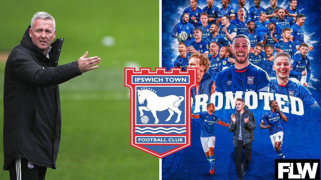  Ipswich Town Football Club manager Kieran McKenna celebrates promotion to the Premier League with his players.