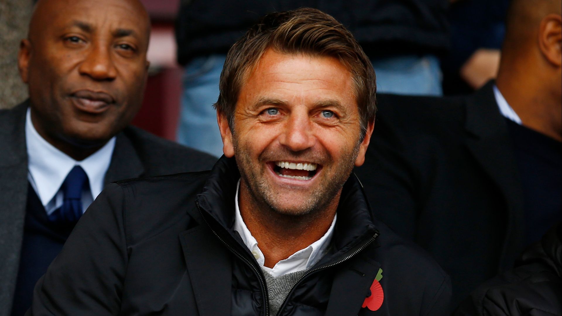 Swindon Town director of football Tim Sherwood and Chris Ramsey (L) in the stands