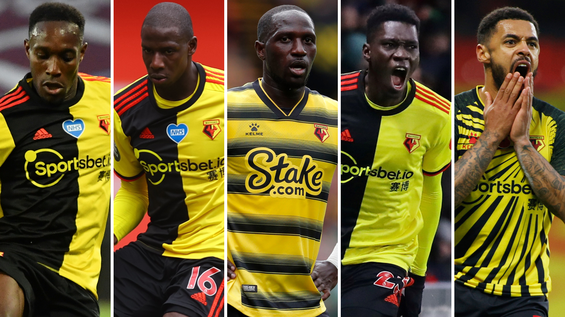 Danny Welbeck, Abdoulaye Doucoure, Moussa Sissoko, Ismaila Sarr and Andre Gray (Combined Image)