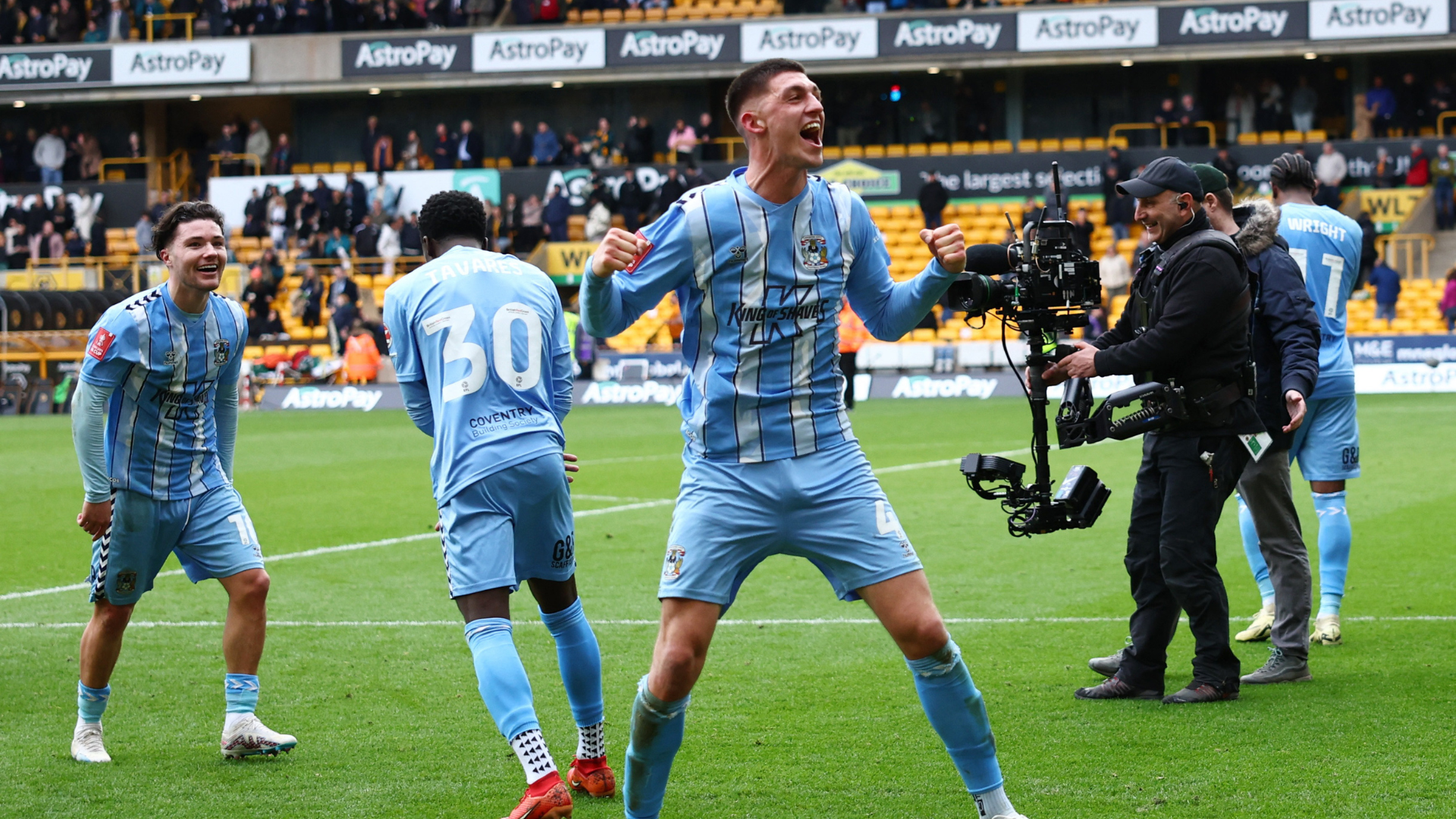 Coventry City celebrate after Wolves win