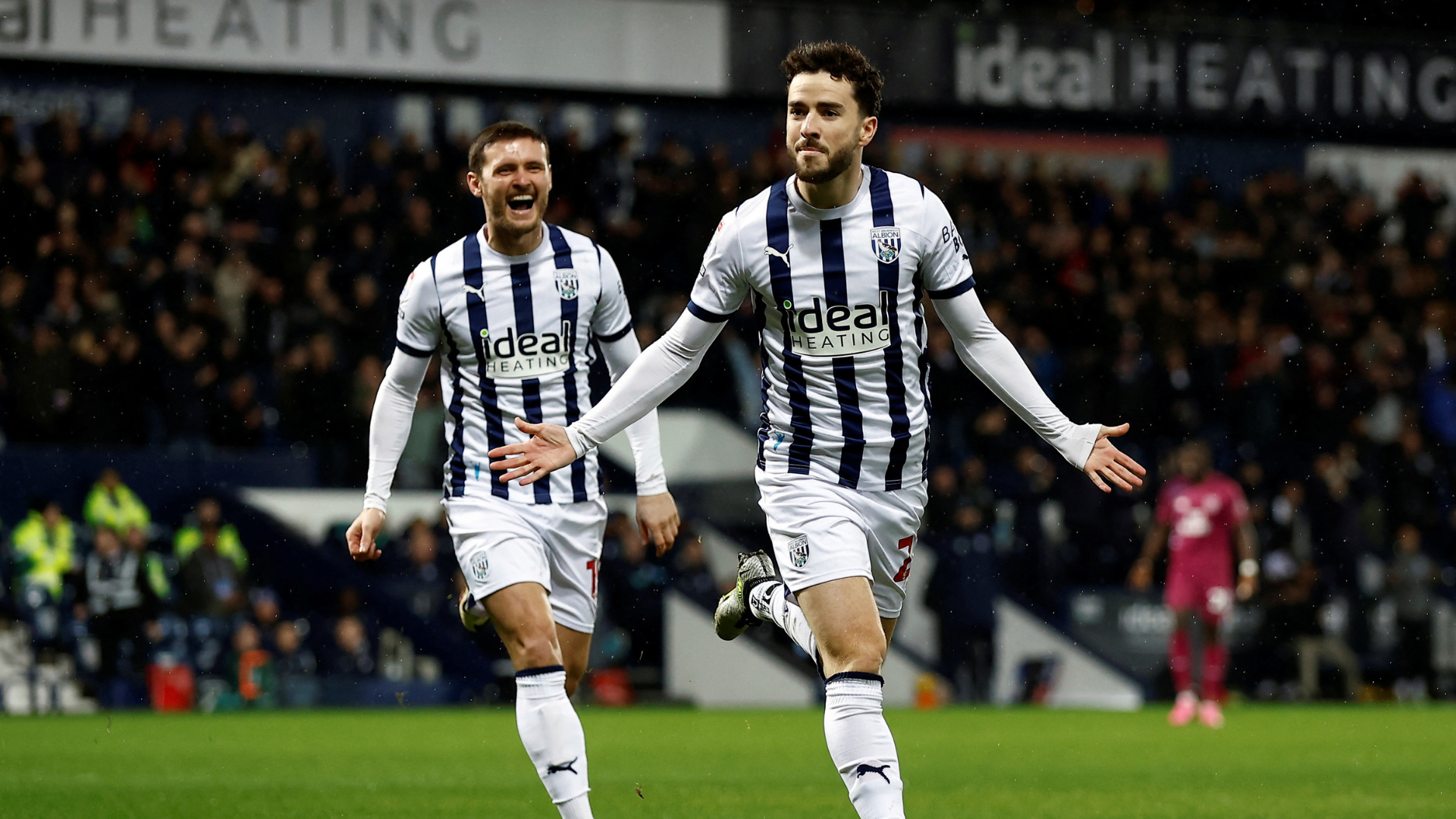 Mikey Johnston celebrates scoring on his West Bromwich Albion home debut