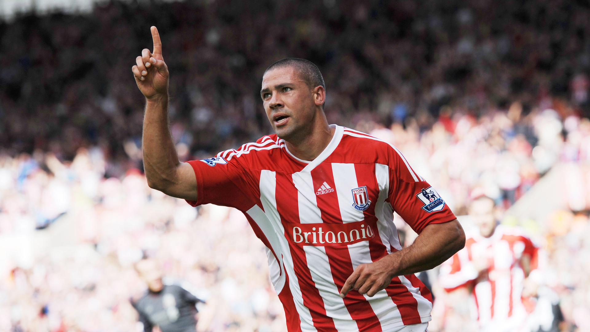 Jonathan Walters celebrates scoring Stoke's first goal with a penalty