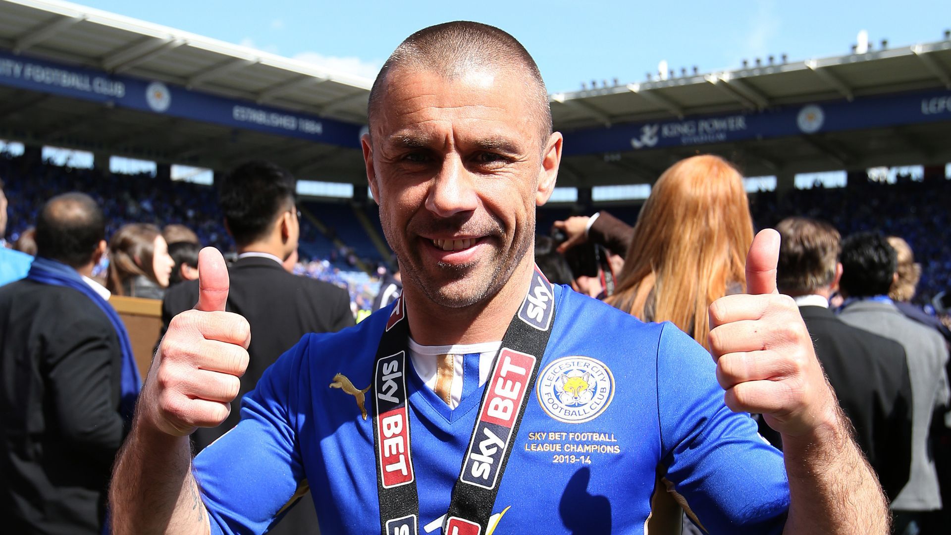 Kevin Phillips celebrates promotion with Leicester City in 2014