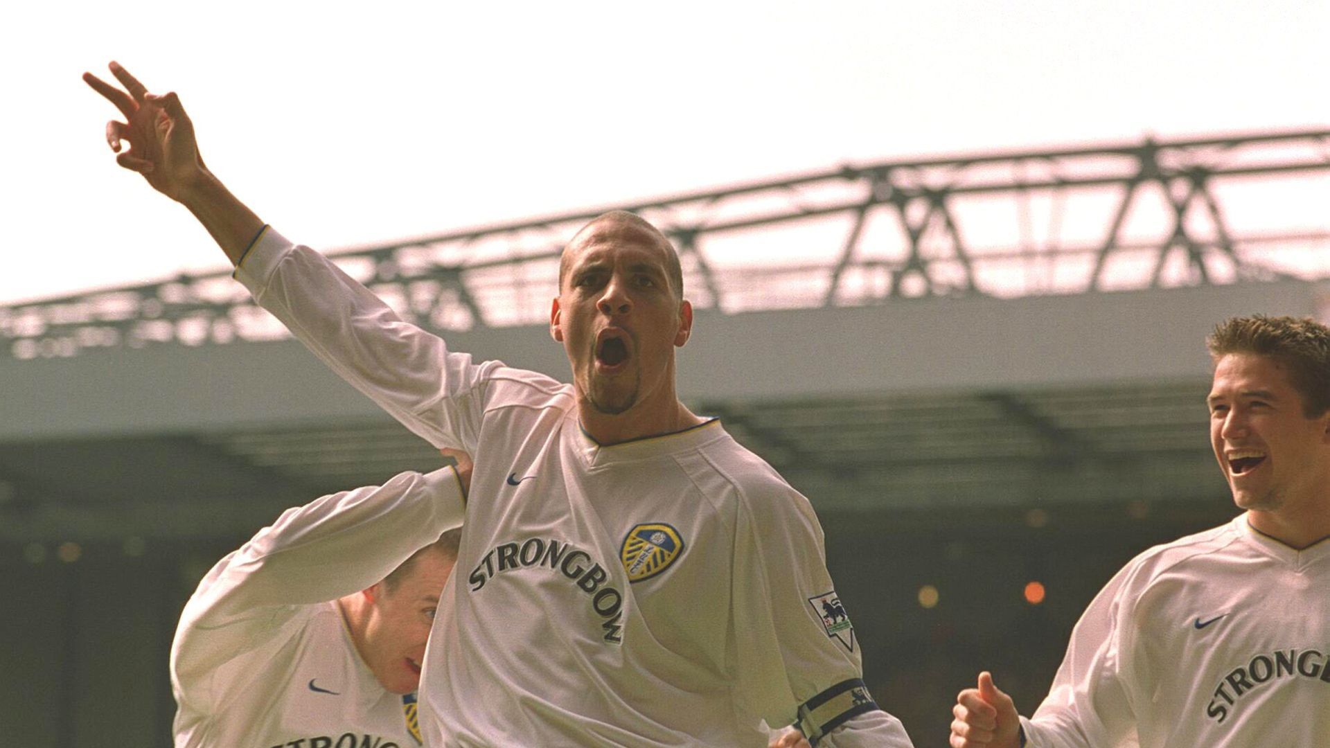 Leeds' Rio Ferdinand celebrates scoring the first goal