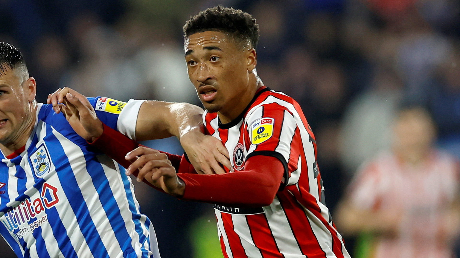 Sheffield United's Daniel Jebbison in action versus Huddersfield Town