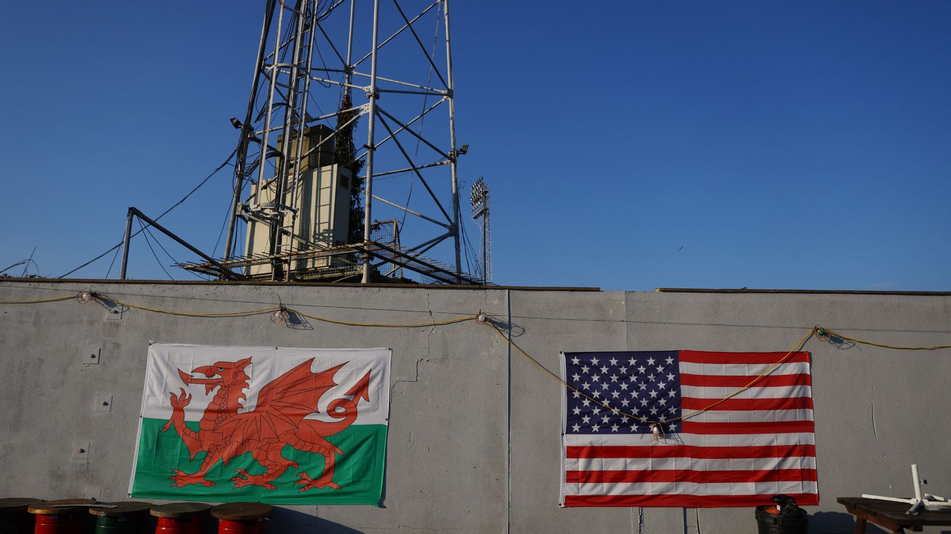 Wales and US flags on display outside Wrexham's Racecourse Ground