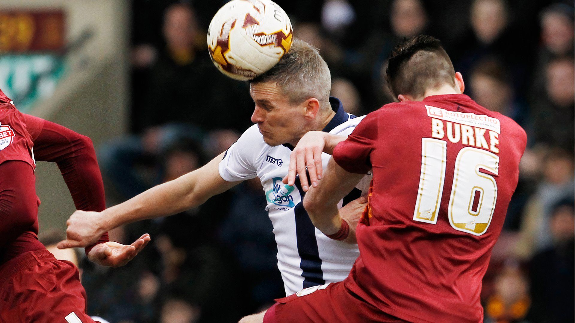 Reece Burke Challenging Steve Morison Bradford City v Millwall