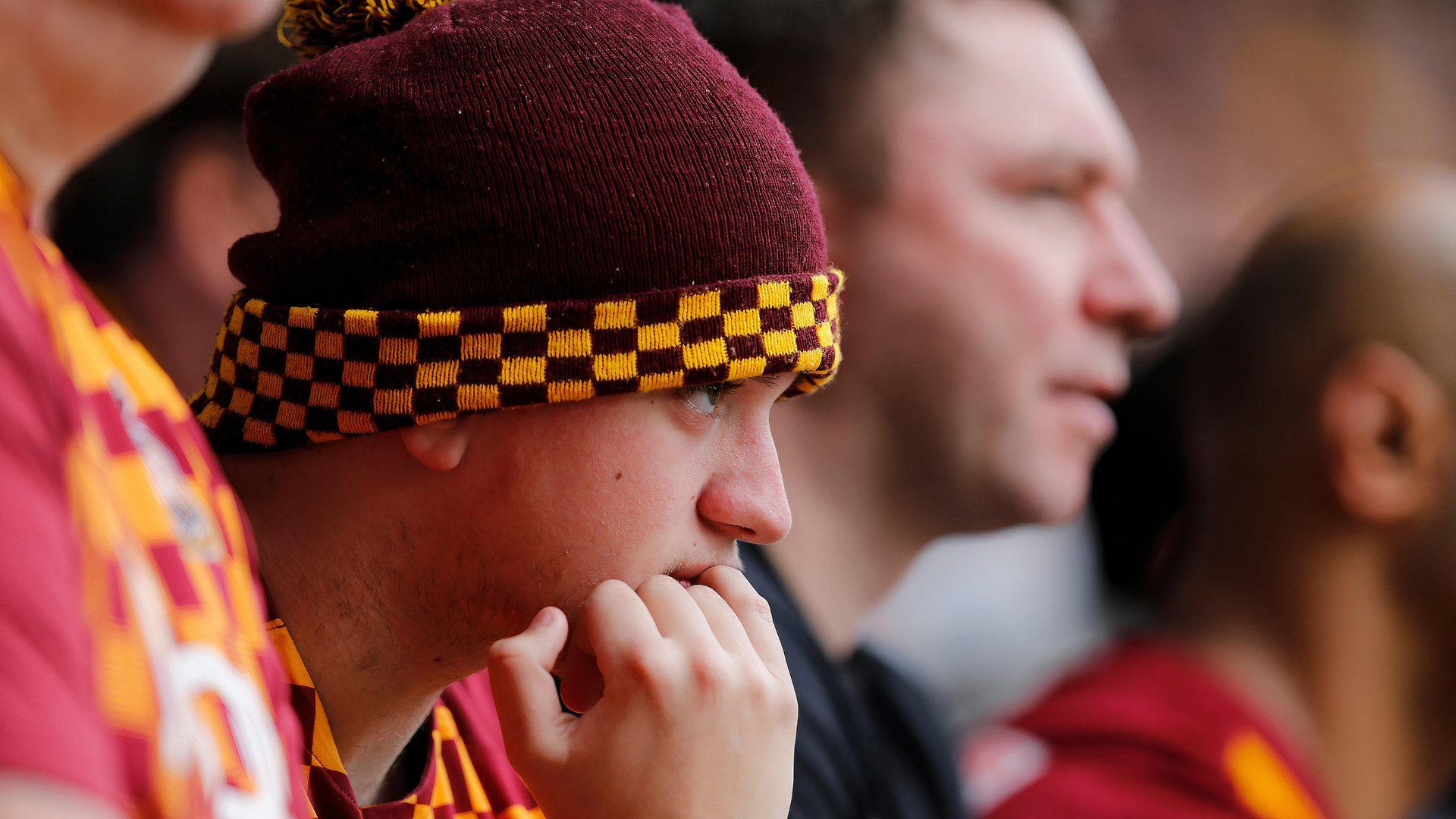 Bradford City Valley Parade nervous Bradford supporter