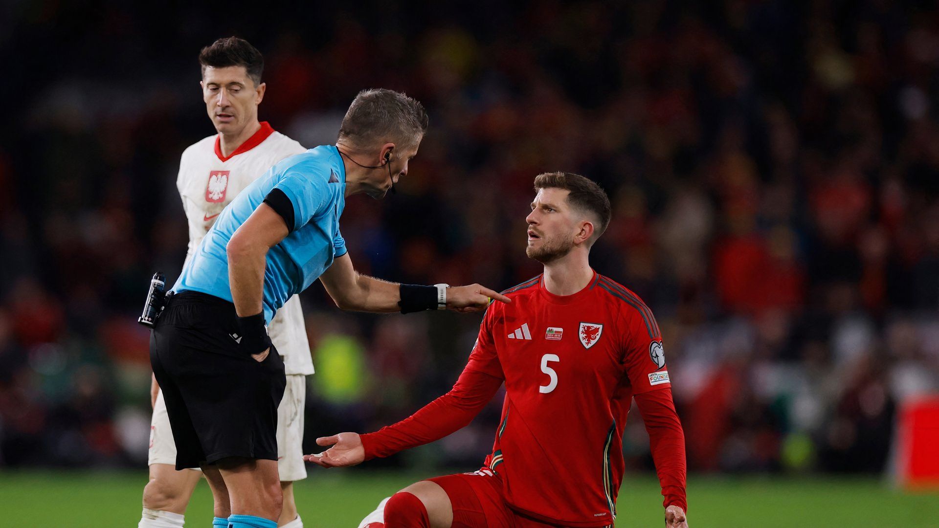 Chris Mepham playing Wales vs Poland