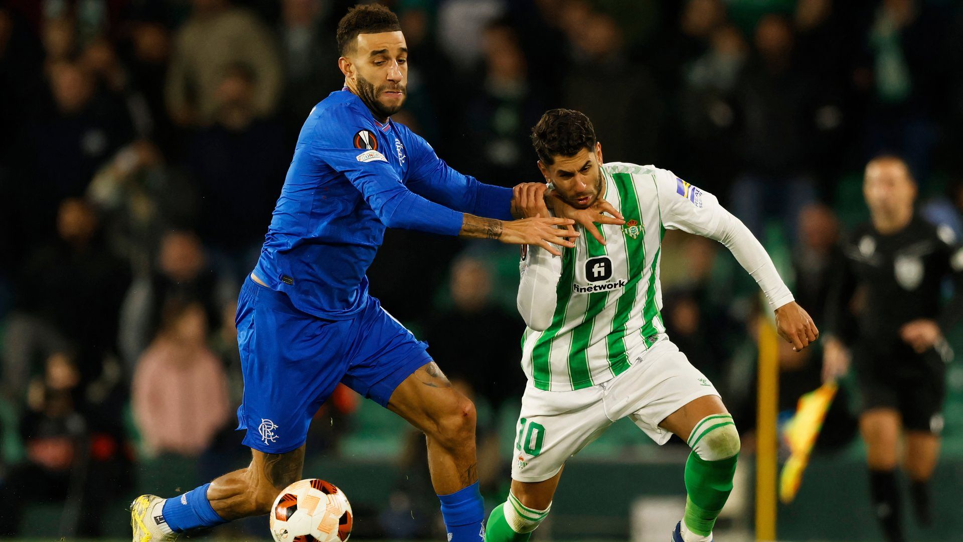 Connor Goldson playing for Rangers vs Real Betis