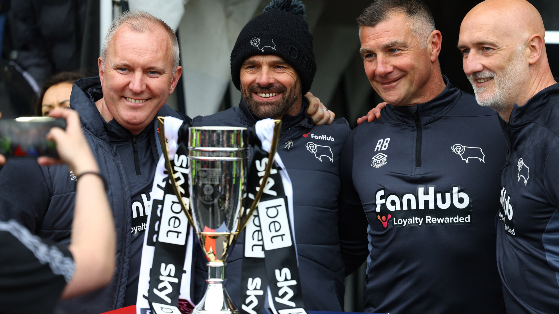 derby boss Paul Warne celebrates promotion