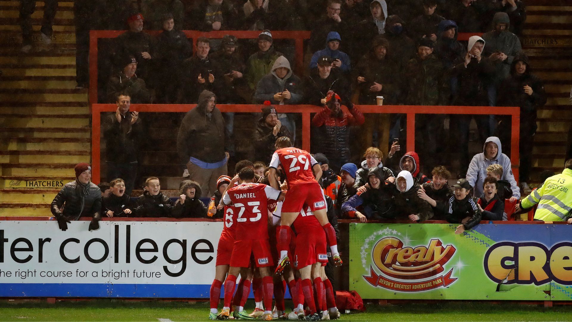 Exeter City celebrate in front of fans