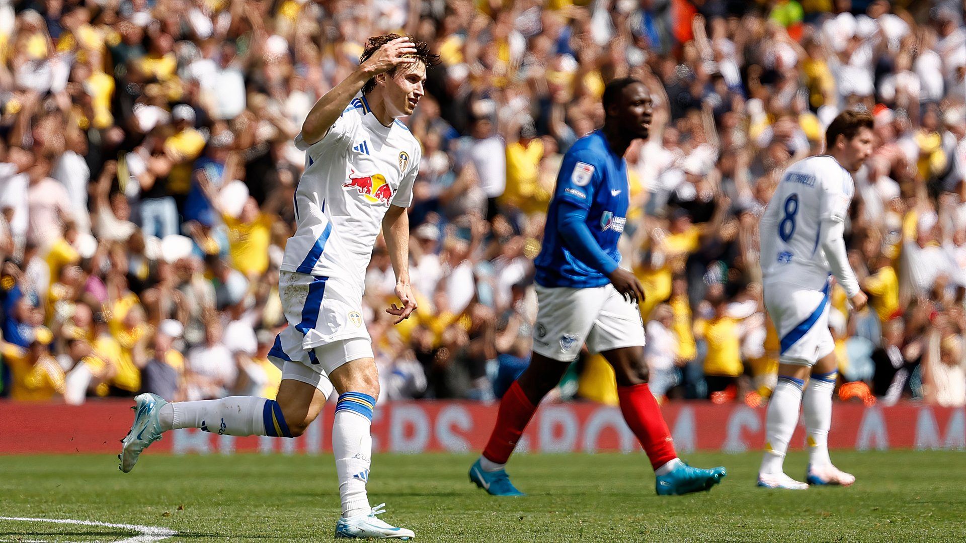 Brenden Aaronson scores for Leeds United against Portsmouth