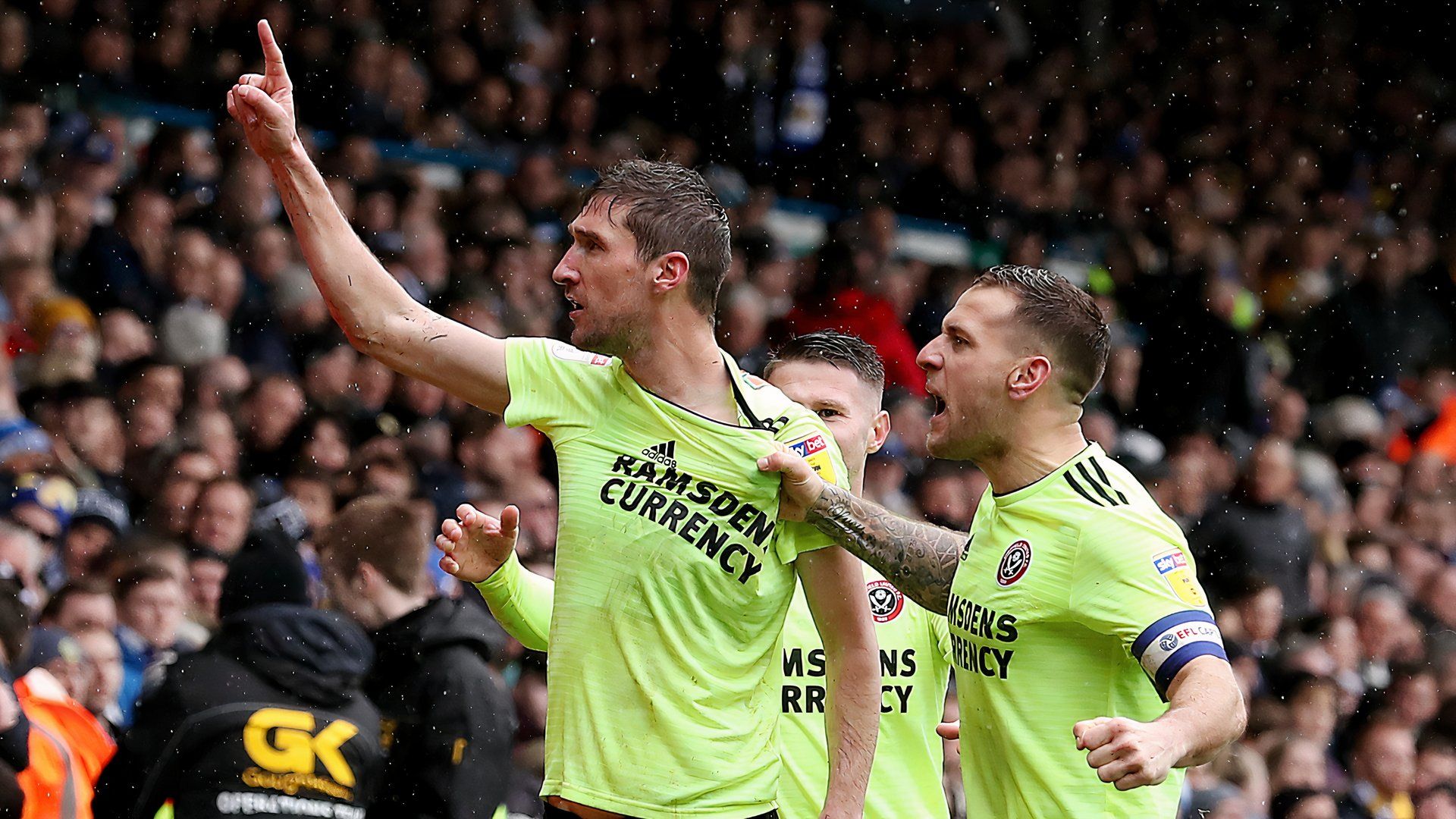 Chris Basham celebrates vs Leeds United 2019