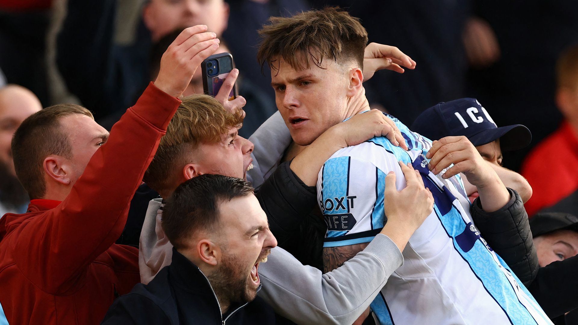 Ben Doak celebrates with Middlesbrough fans