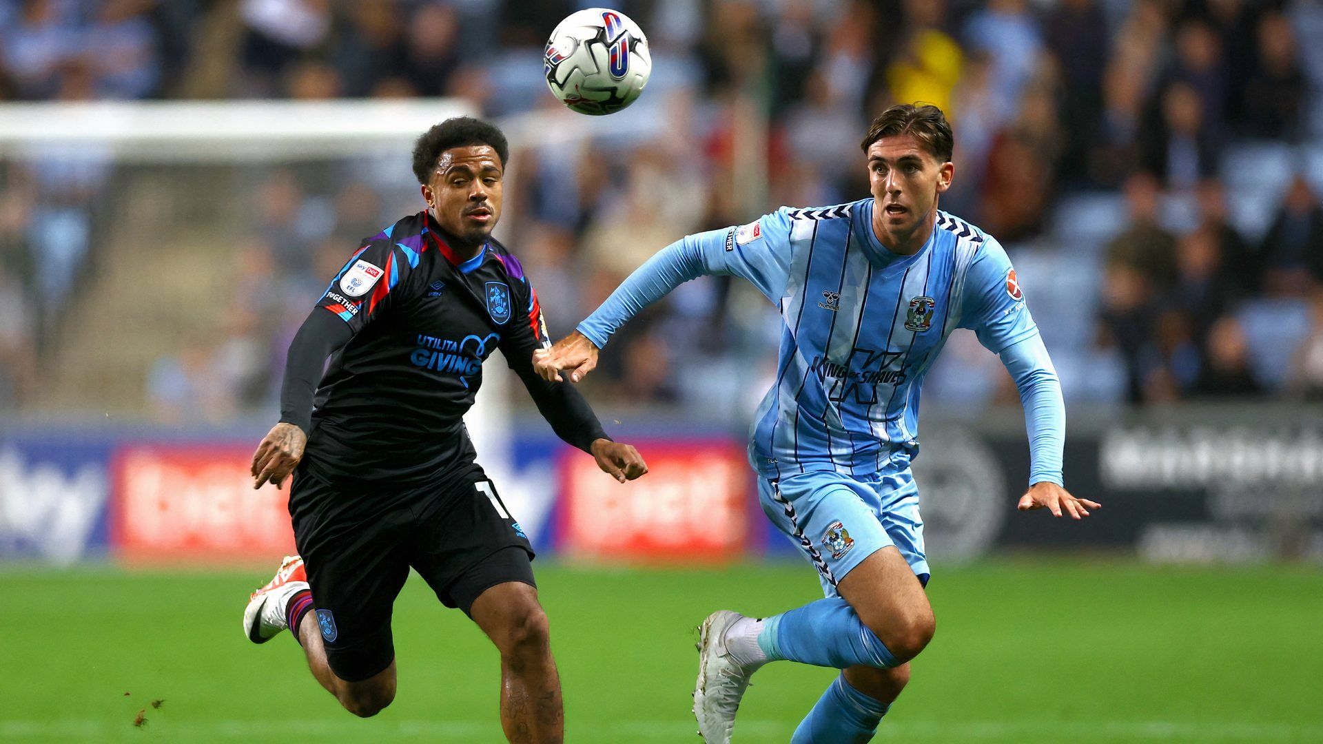 Josh Koroma playing for Huddersfield Town against Coventry City