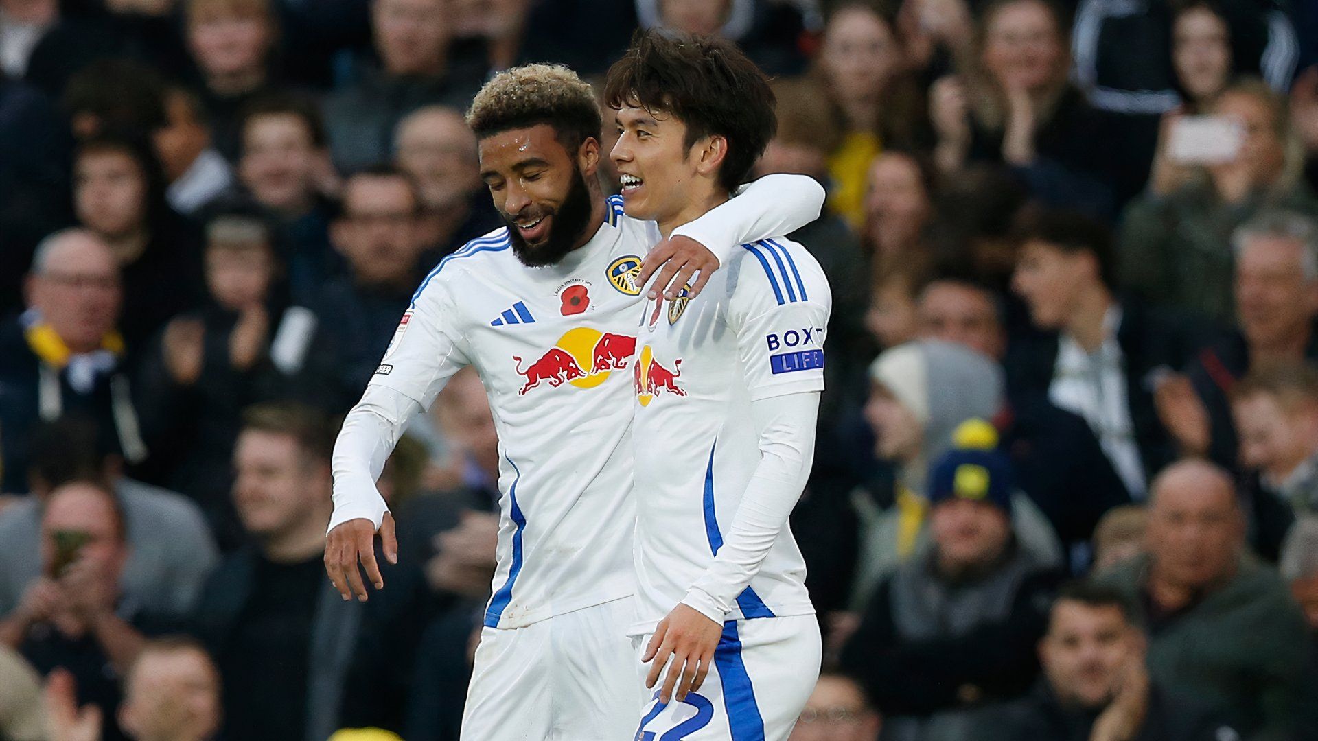 Ao Tanaka and Jayden Bogle of Leeds United