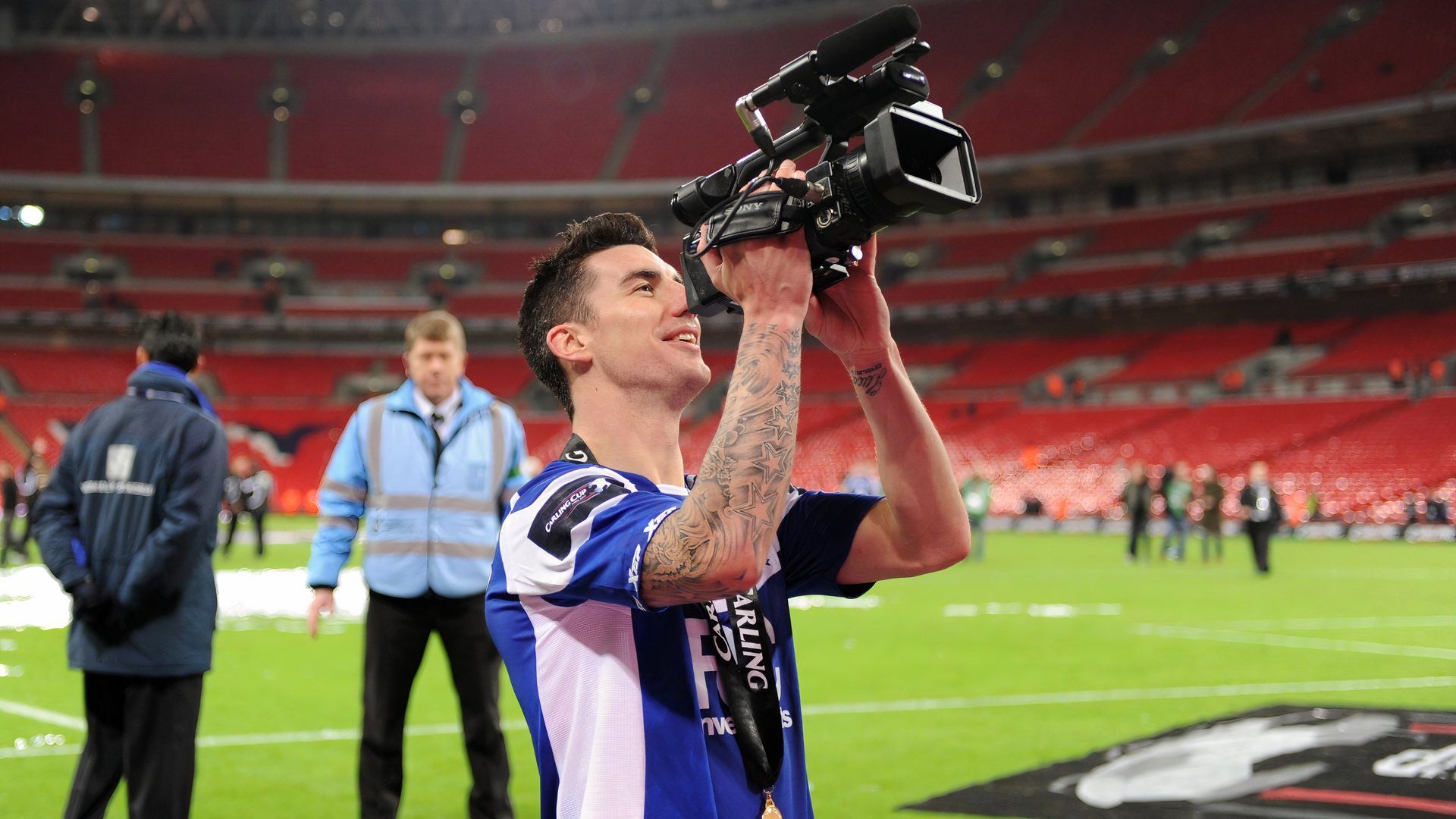 Liam Ridgewell after winning the Carling Cup with Birmingham City