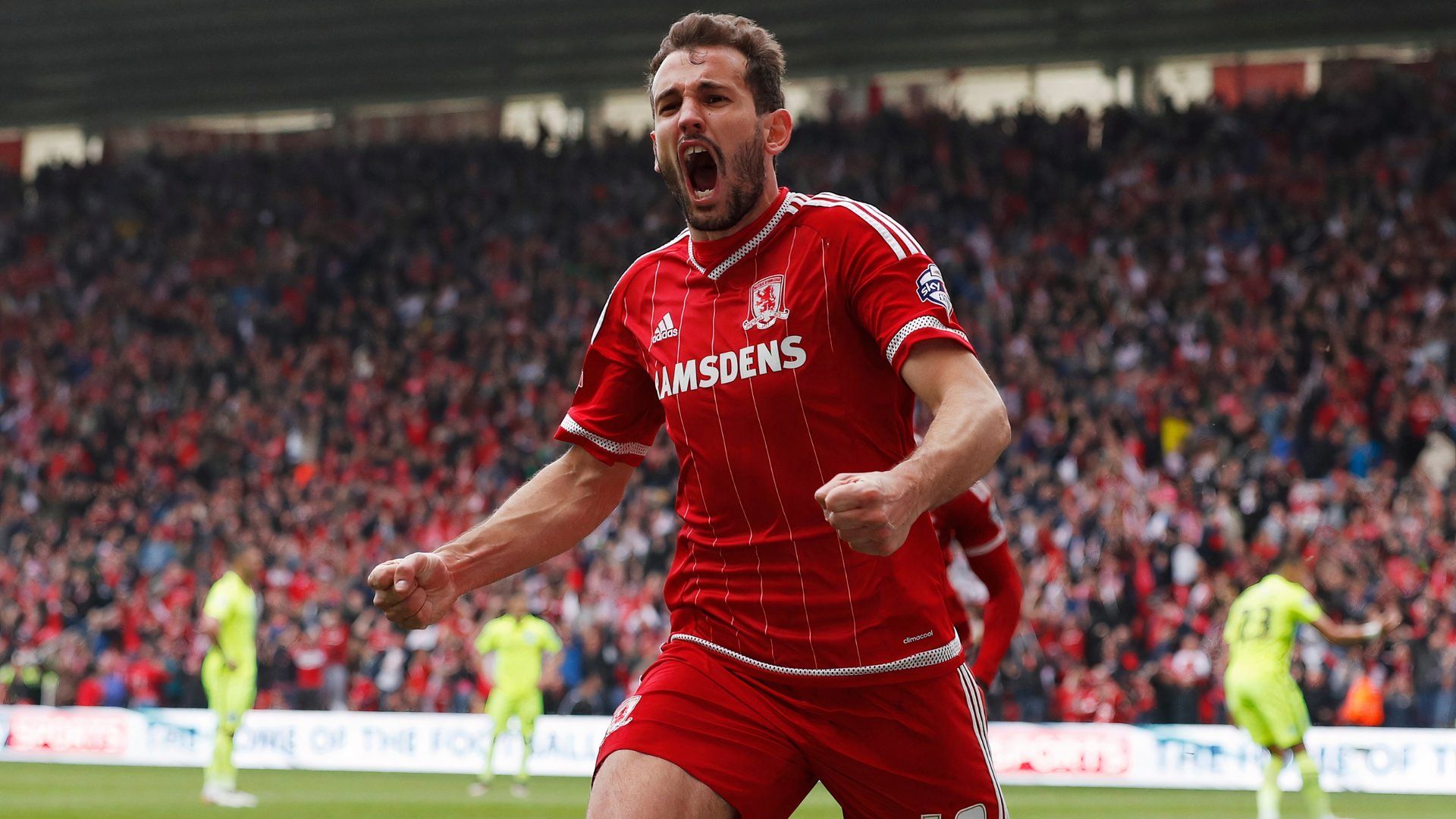 Middlesbrough's Cristhian Stuani celebrates scoring goal vs Brighton & Hove Albion at the Riverside Stadium in the Championship