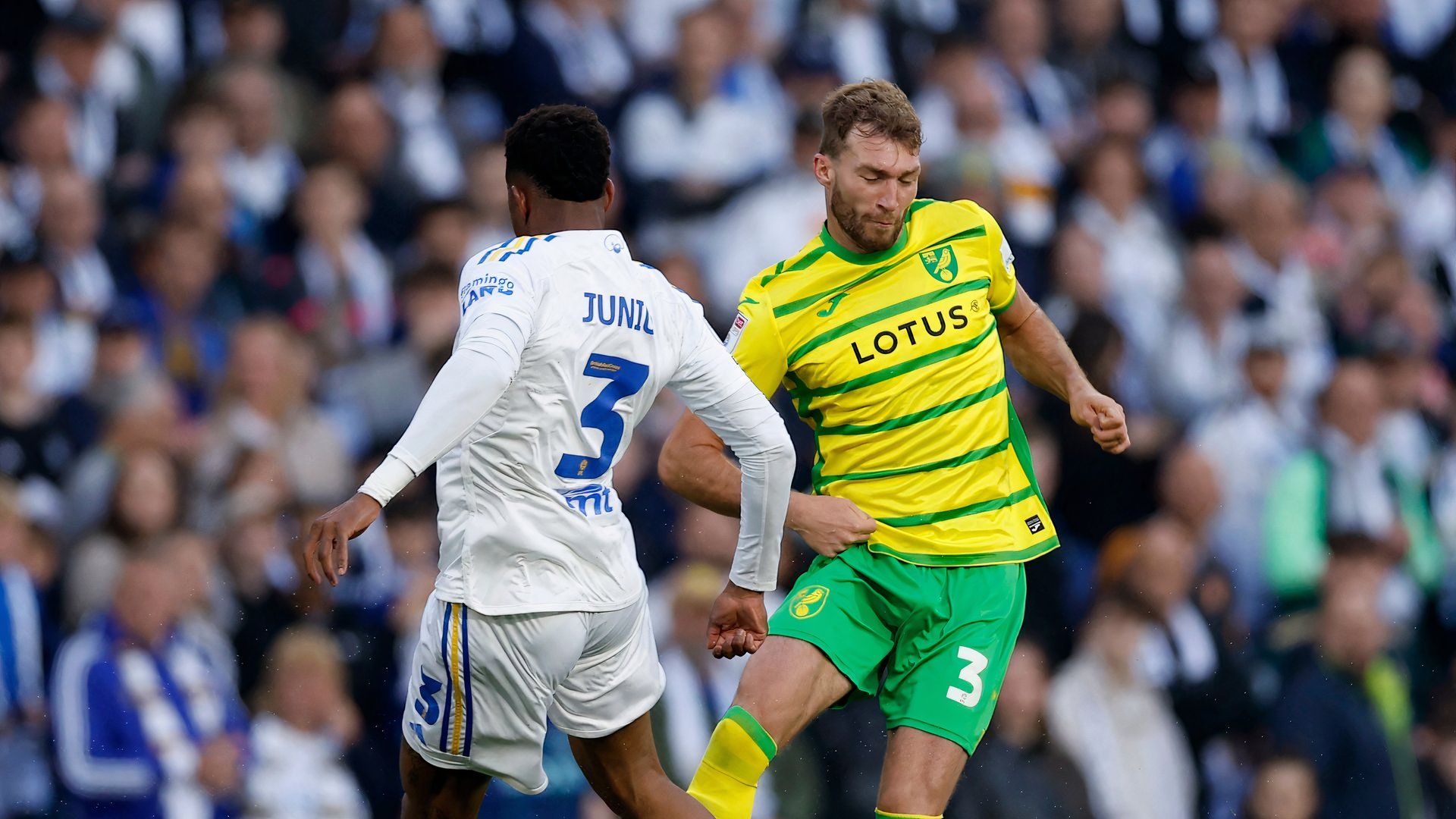 Jack Stacey playing for Norwich City vs Leeds United