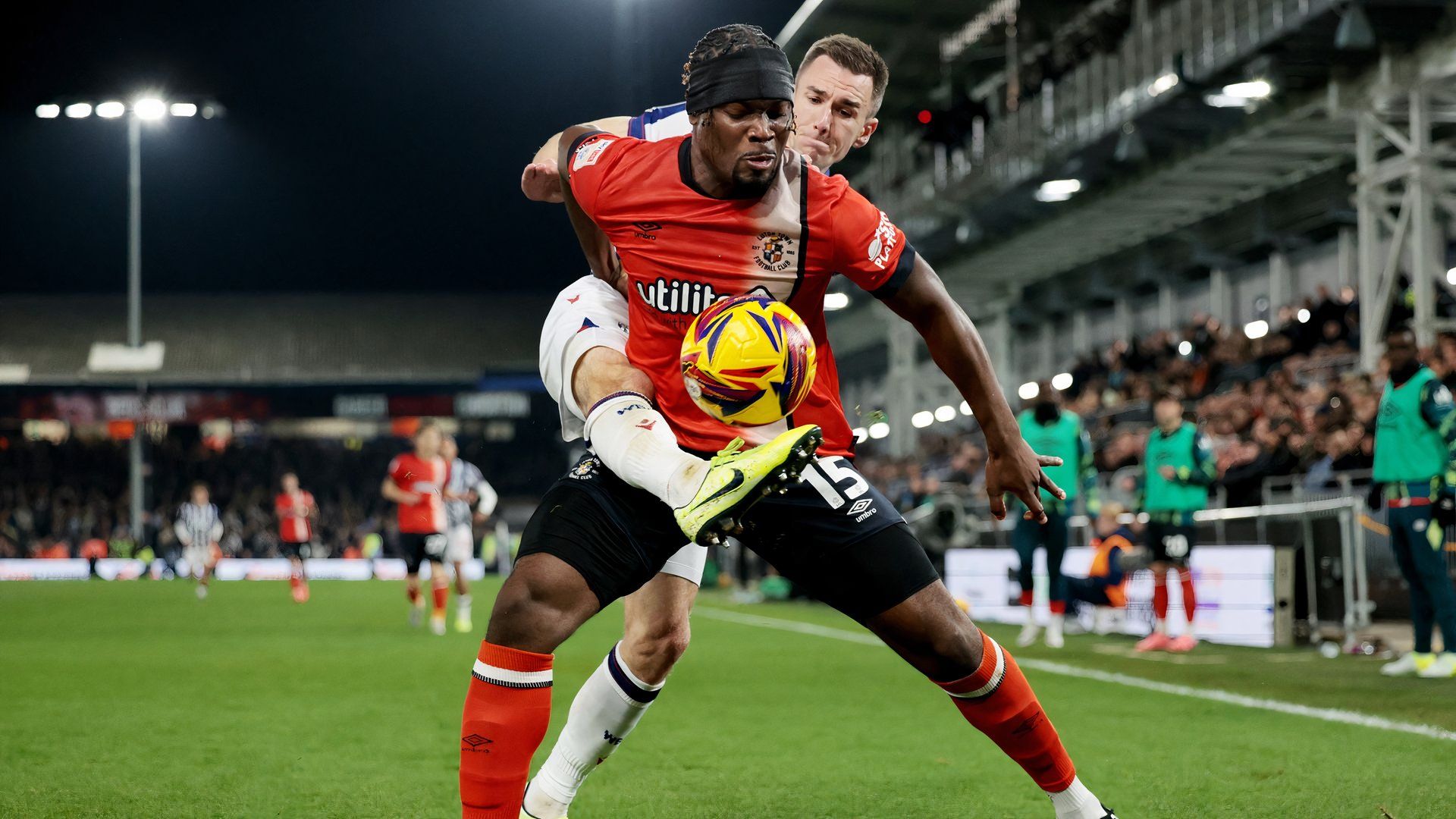 Teden Mengi playing for Luton Town vs West Brom
