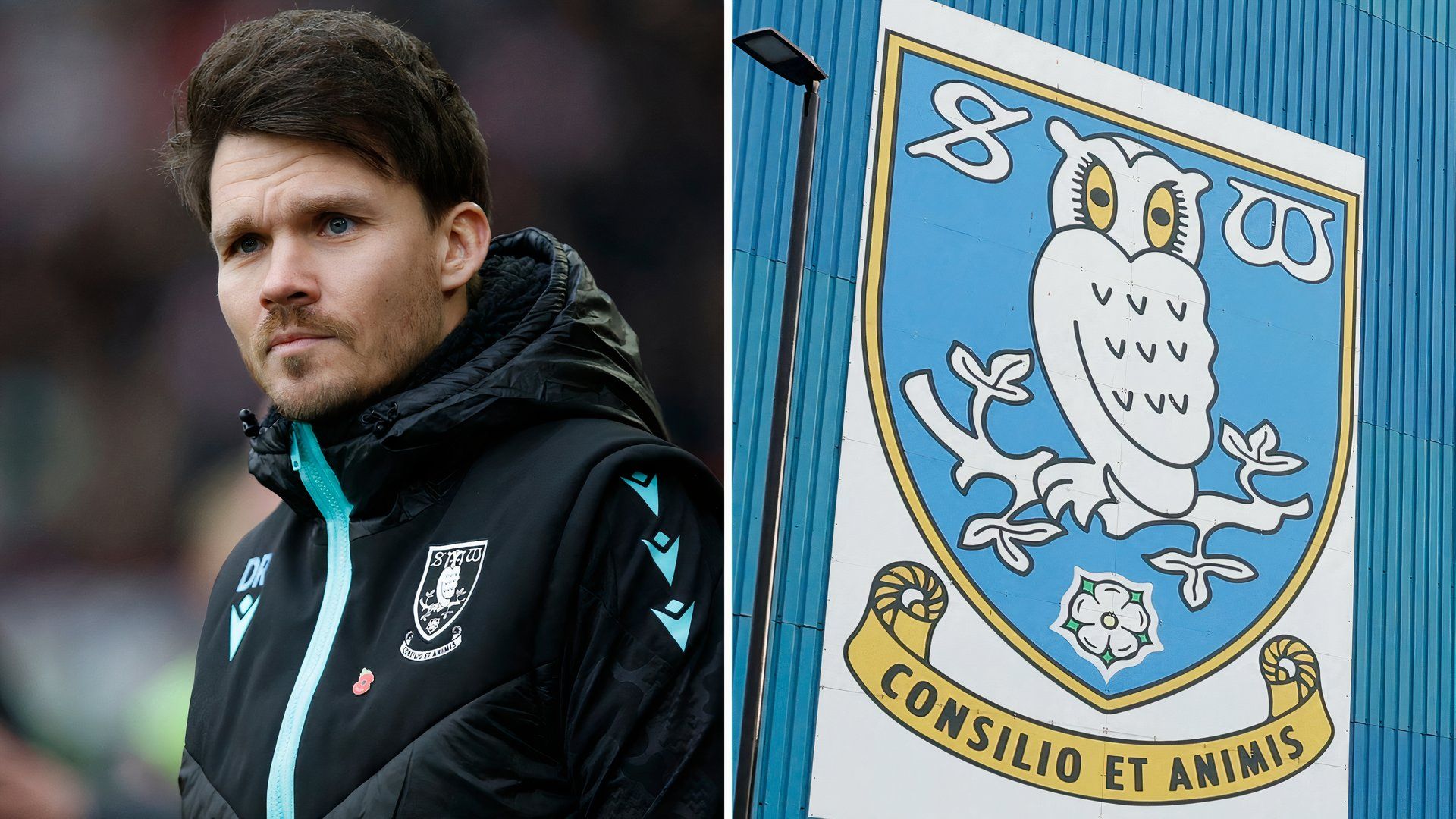 Sheffield Wednesday manager Danny Rohl, Sheffield Wednesday club badge at Hillsborough Stadium