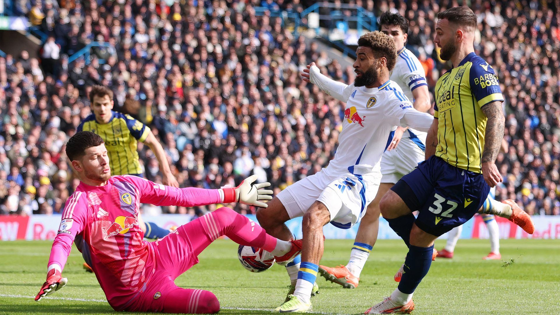 Adam Armstrong playing for West Brom vs Leeds United