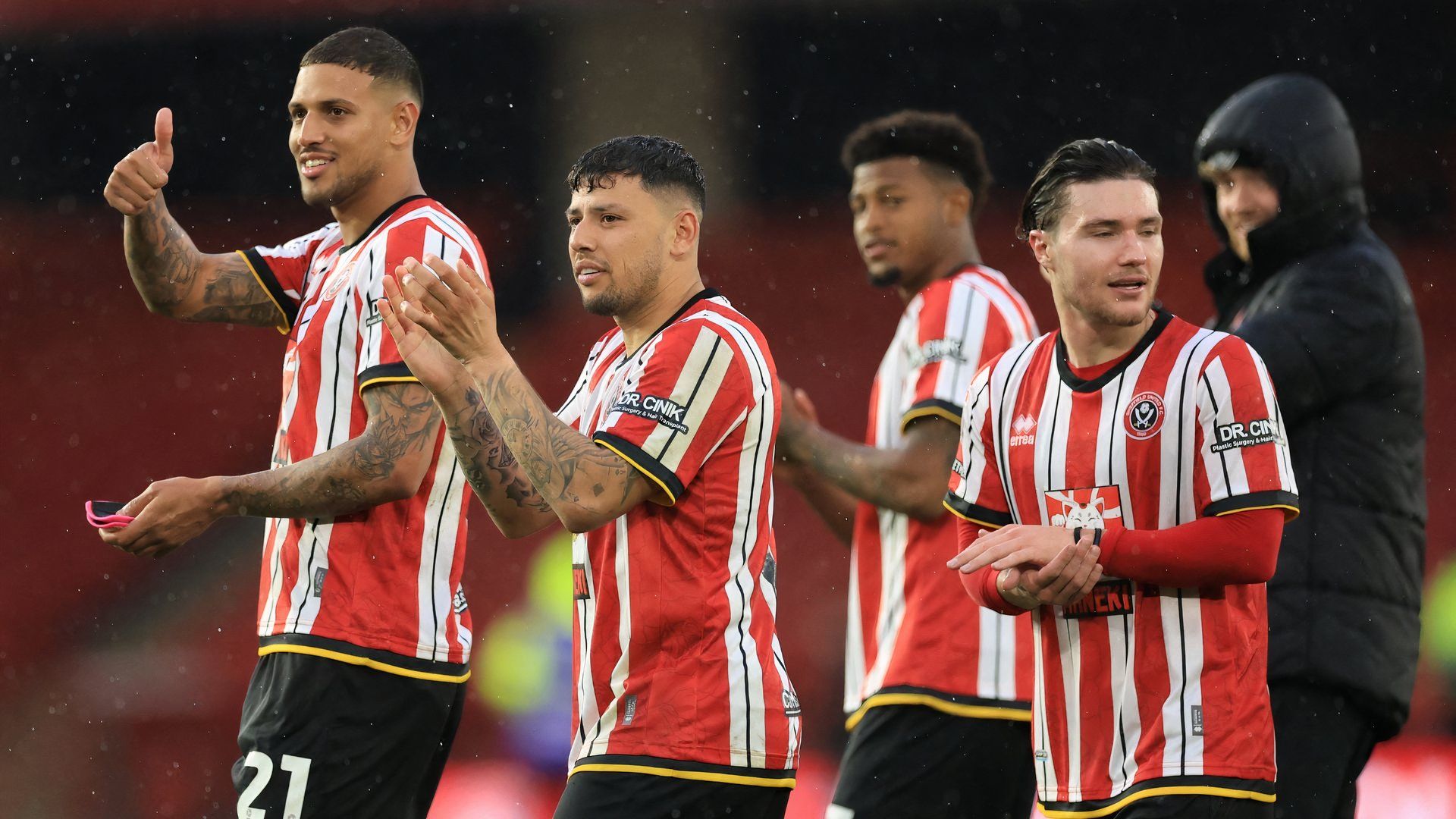 Sheffield United's players applaud the supporters at Bramall Lane