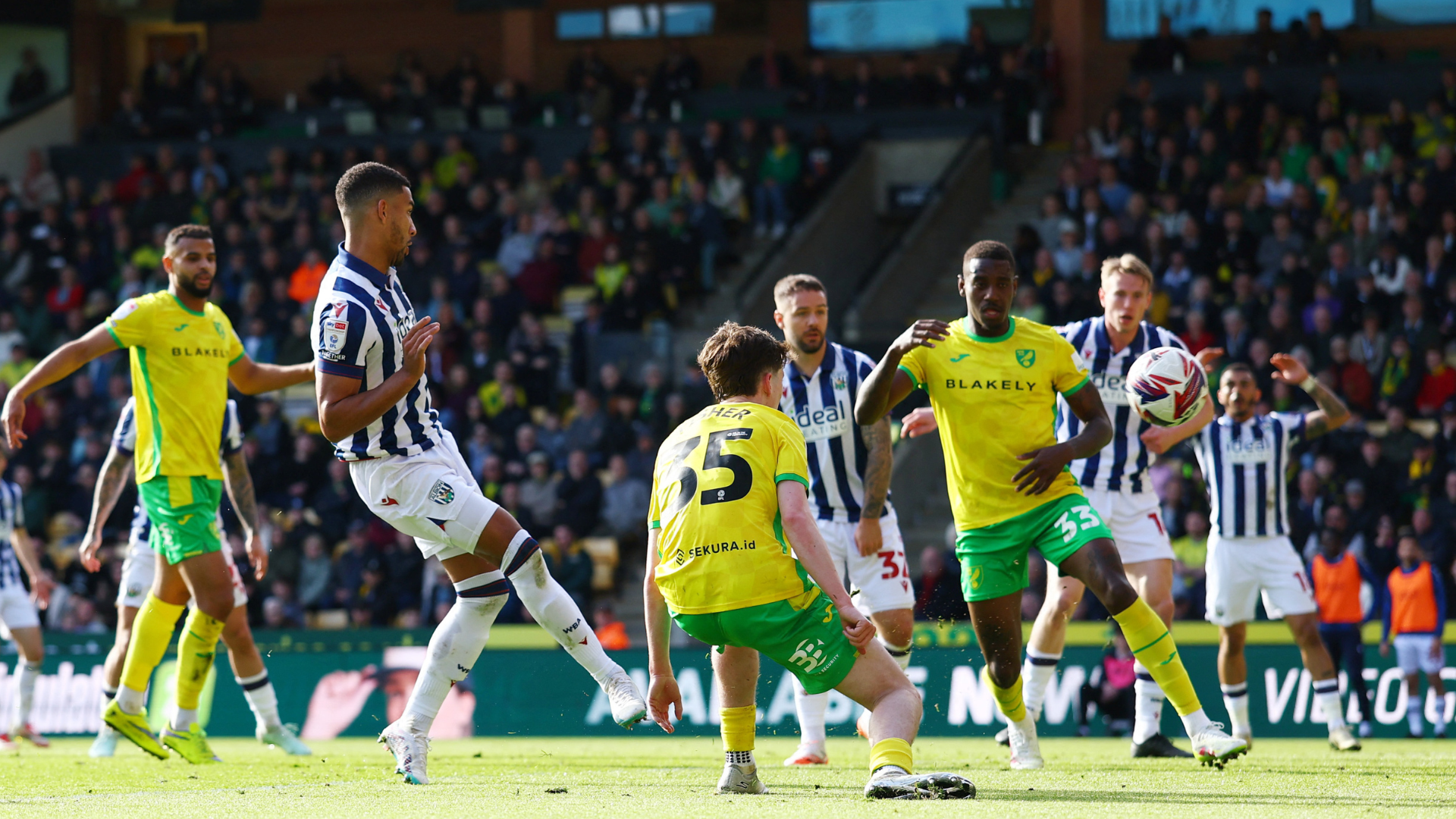 Norwich City in action against West Bromwich Albion