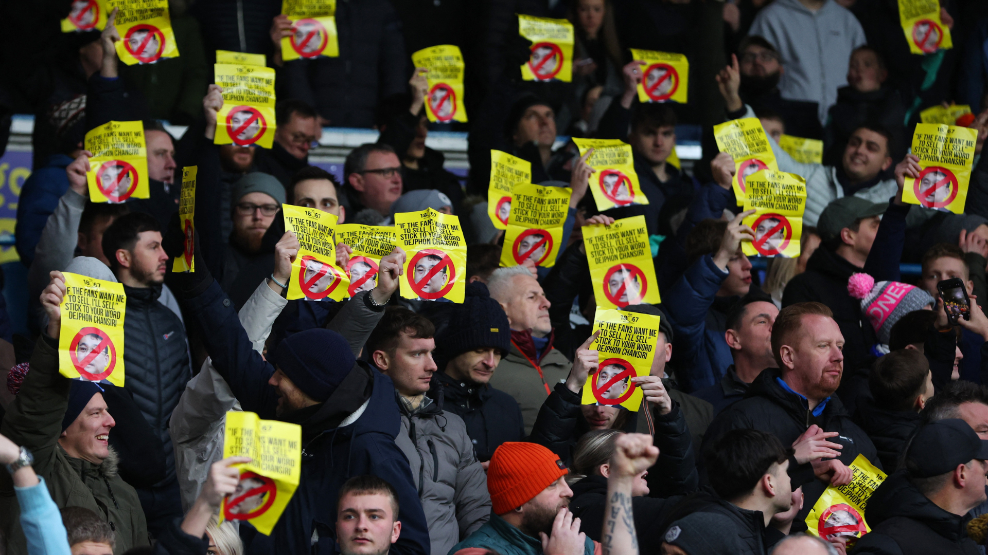 Sheffield Wednesday supporters protesting against Dejphon Chansiri
