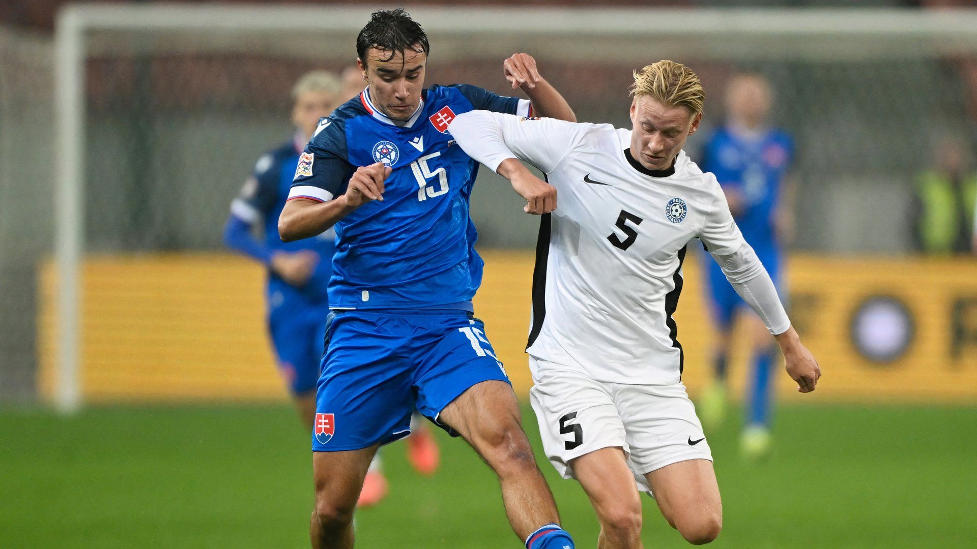 Estonia's Rocco Robert Shein in action with Slovakia's David Strelec