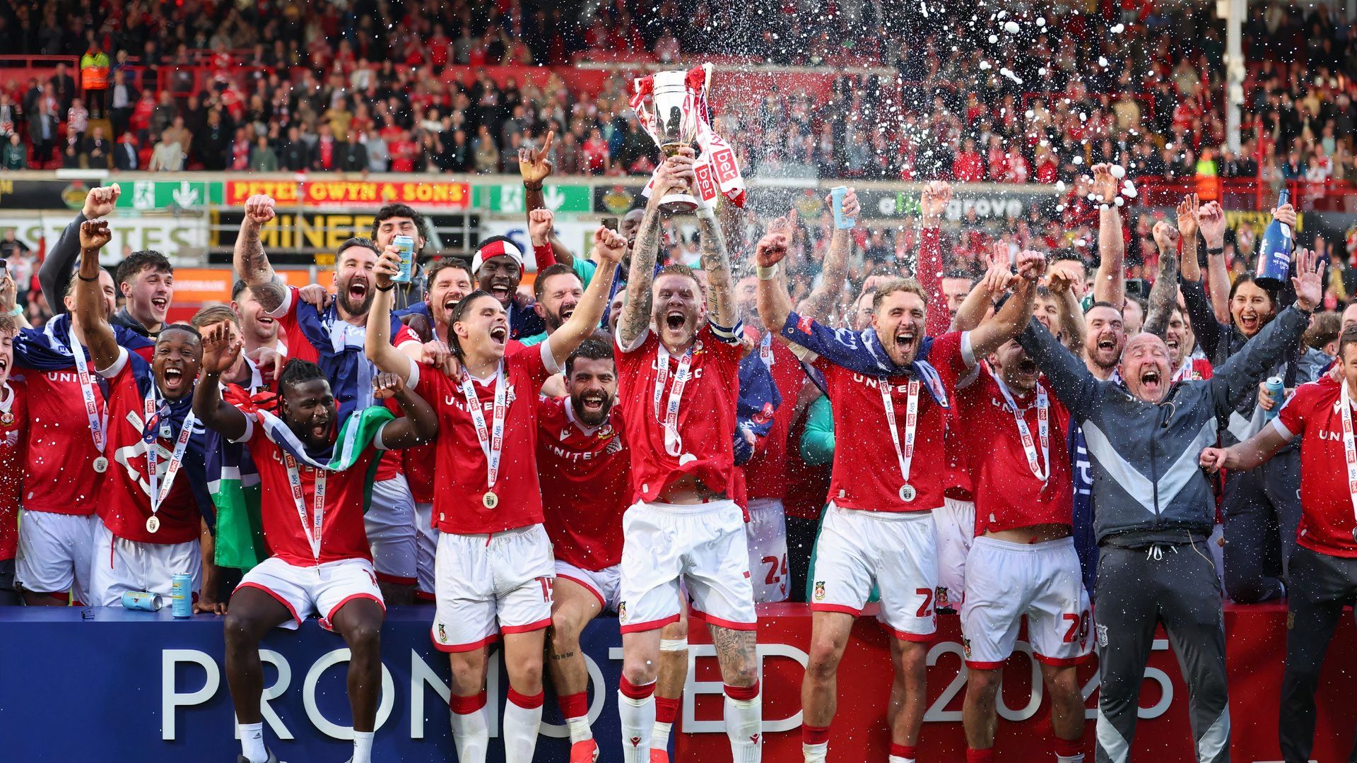 Wrexham celebrate promotion to the Championship
