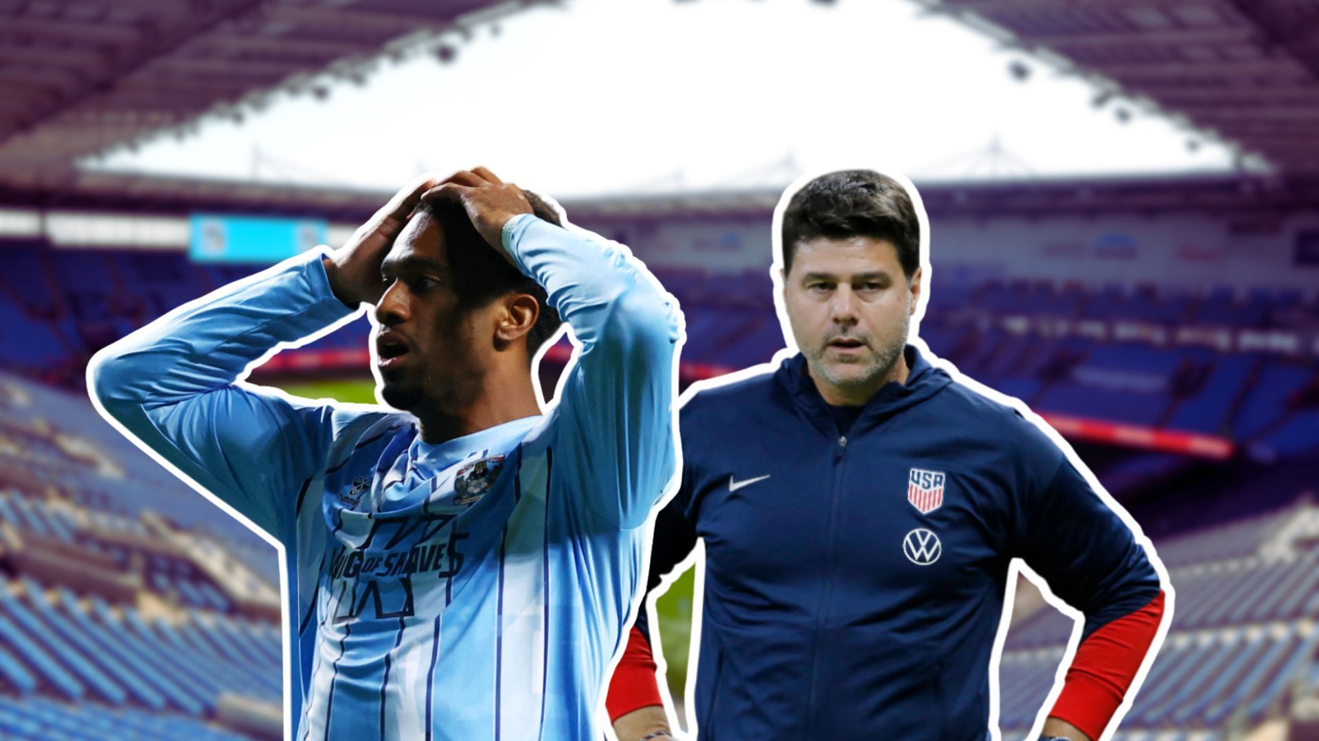 Haji Wright (left) & Mauricio Pochettino (right) - CBS Arena background