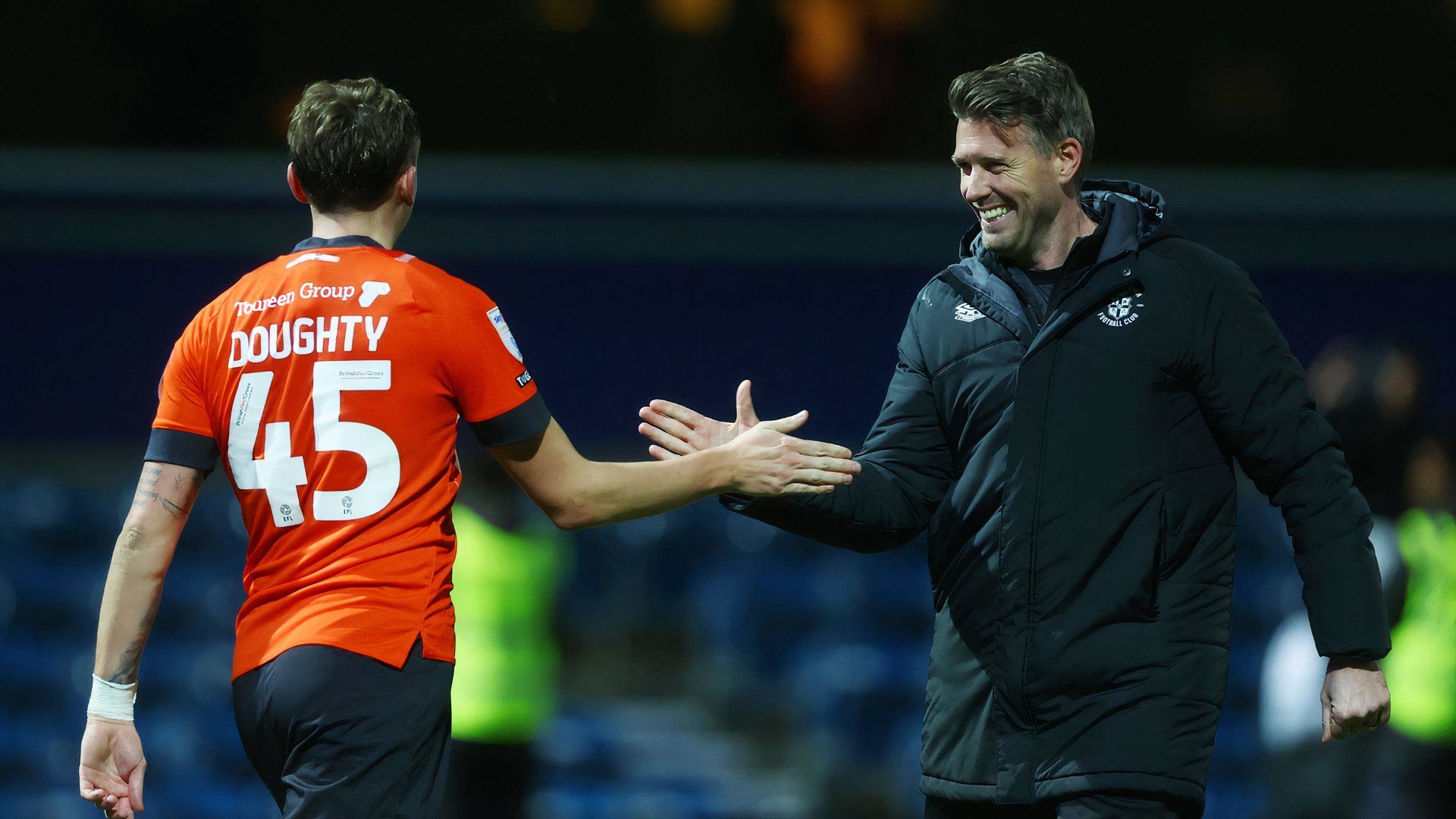 Luton Town's Alfie Doughty and Rob Edwards