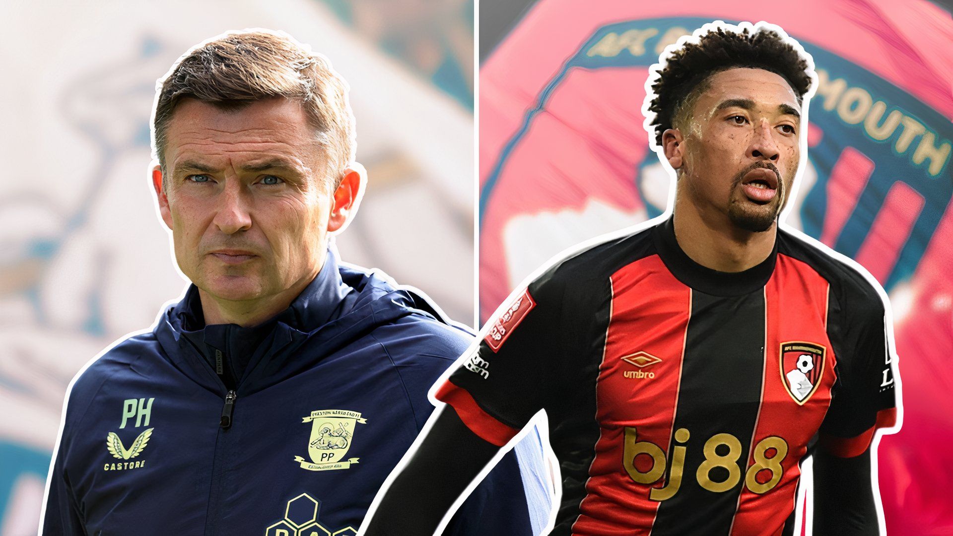 Preston North End manager Paul Heckingbottom, Bournemouth's Daniel Jebbison