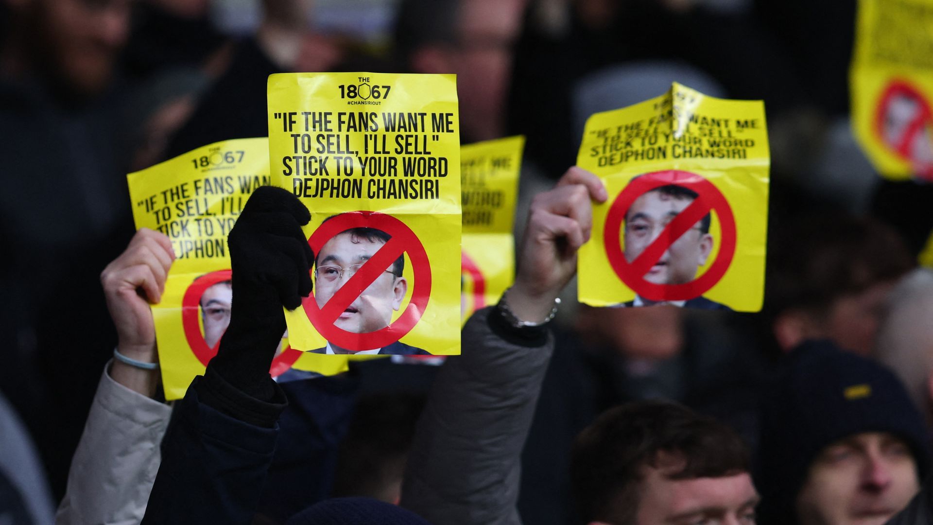 Sheffield Wednesday fans protesting against Dejphon Chansiri
