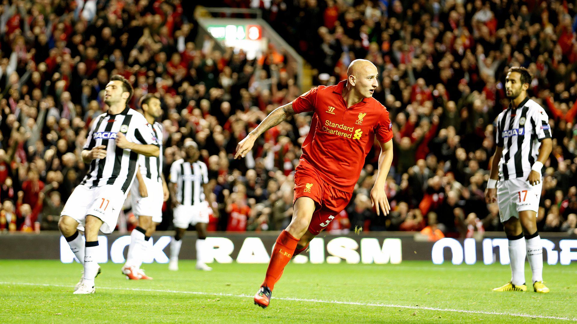 Jonjo Shelvey just after scoring goal for Liverpool