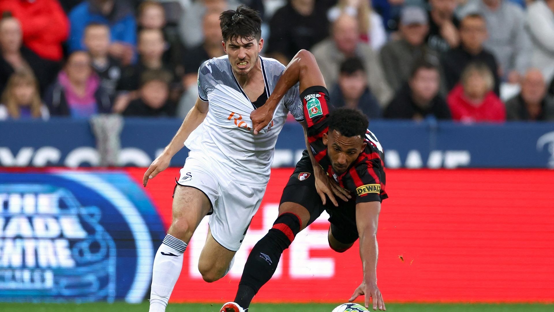 Swansea's Joshua Key in action with AFC Bournemouth's Lloyd Kelly