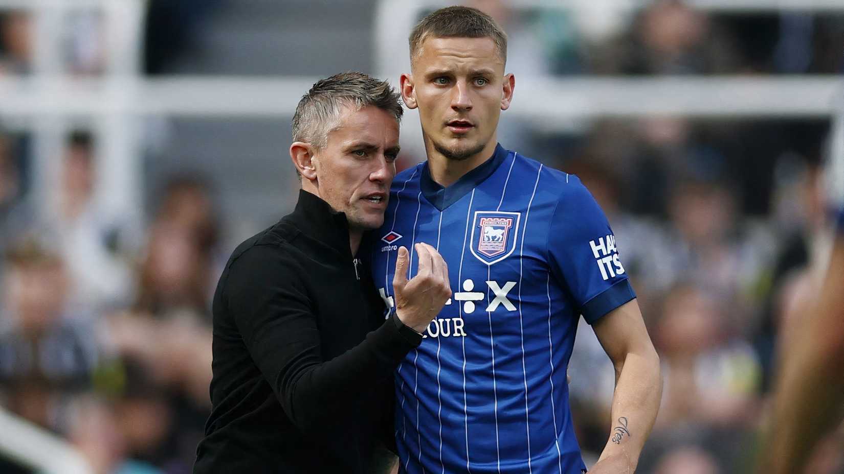 Ipswich Town manager Kieran McKenna and Luke Woolfenden