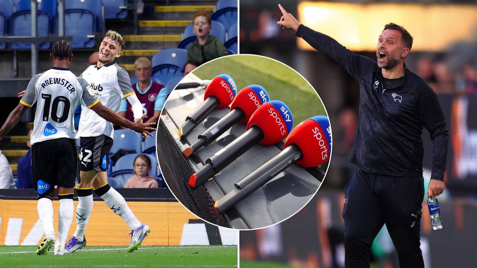 Bobby Clark, Rhian Brewster, John Eustace, Sky Sports microphones